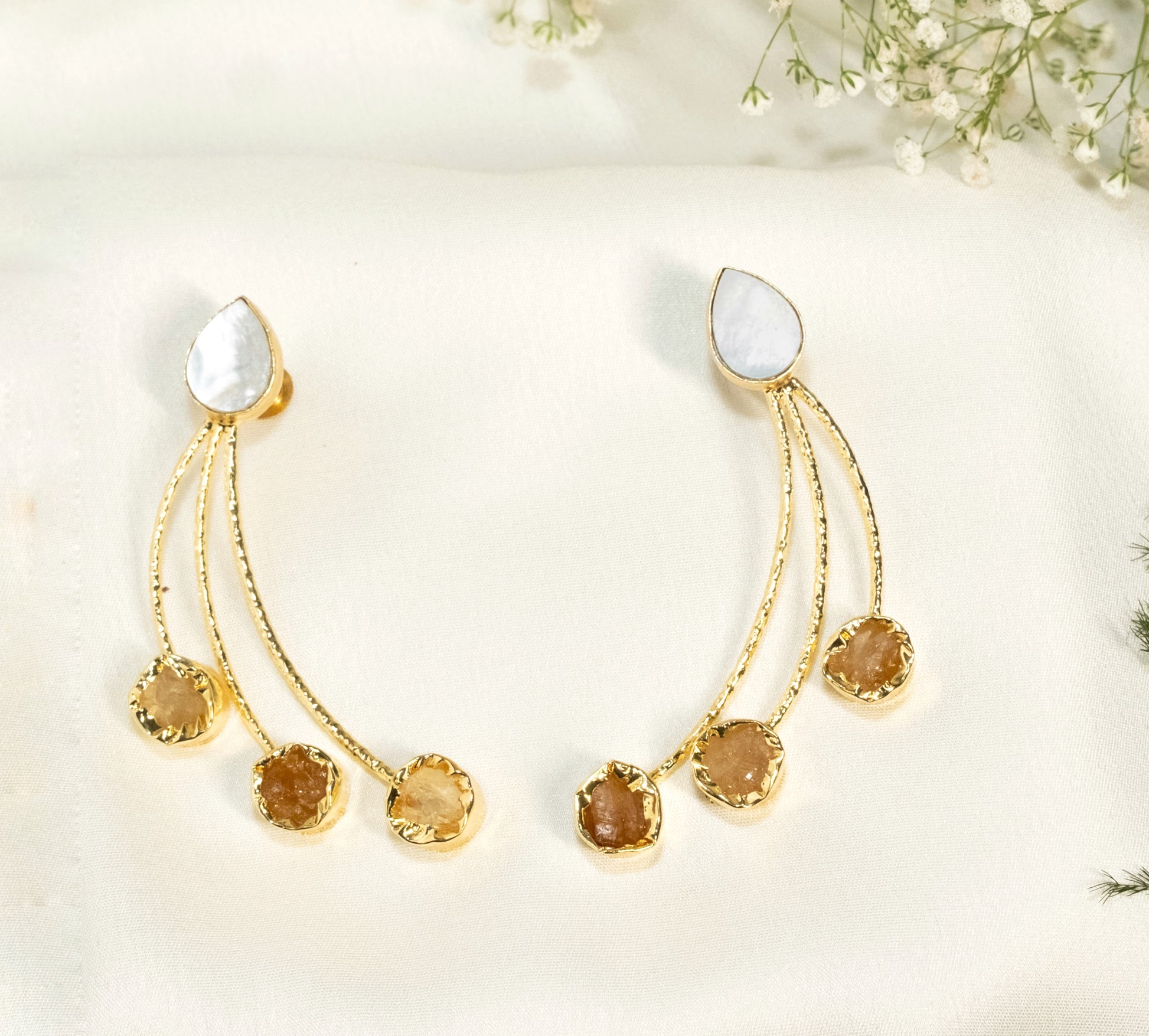 MOP with Tri Stone drop Earrings-O