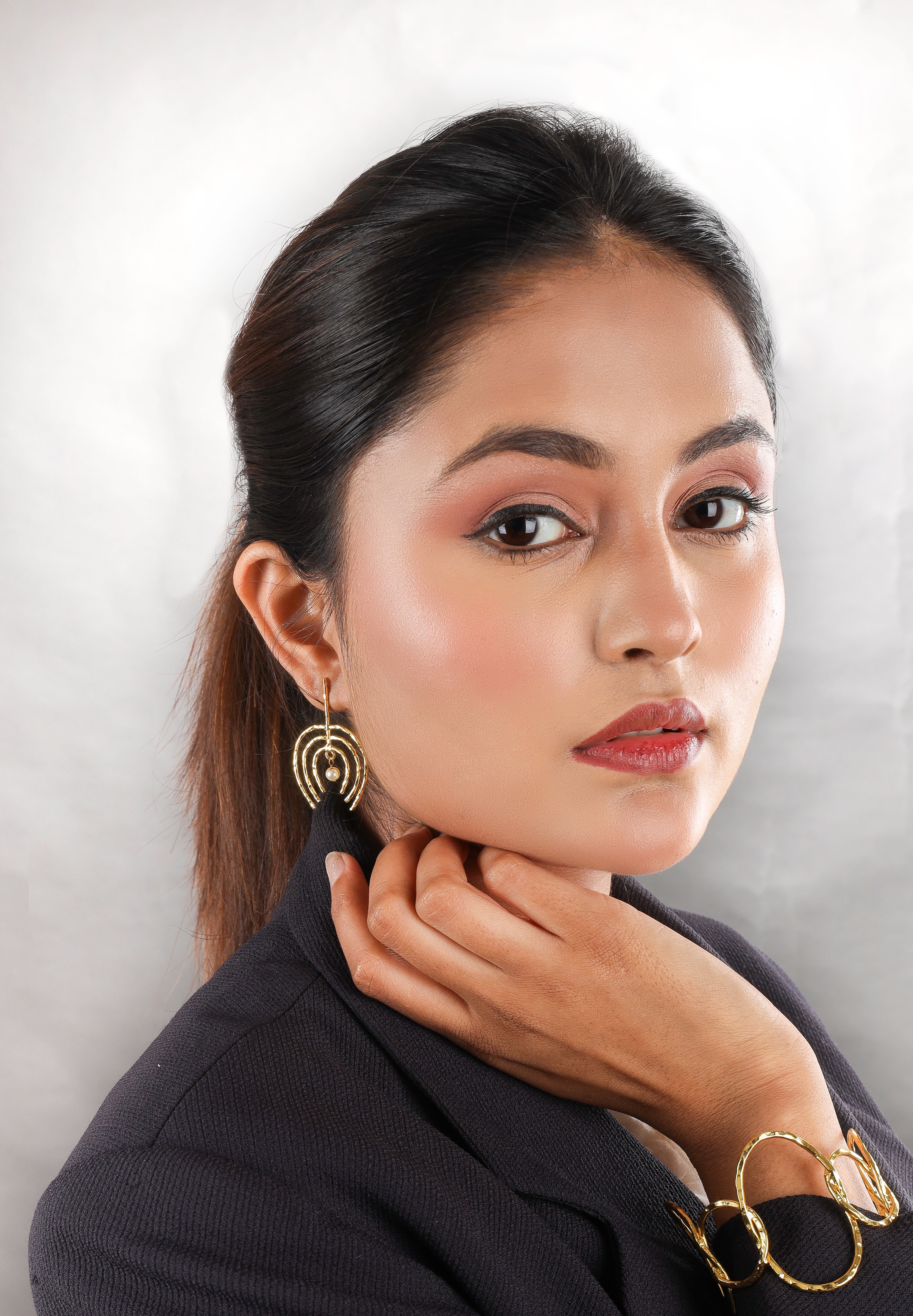 Trident Pearl Drop Dangler Earrings