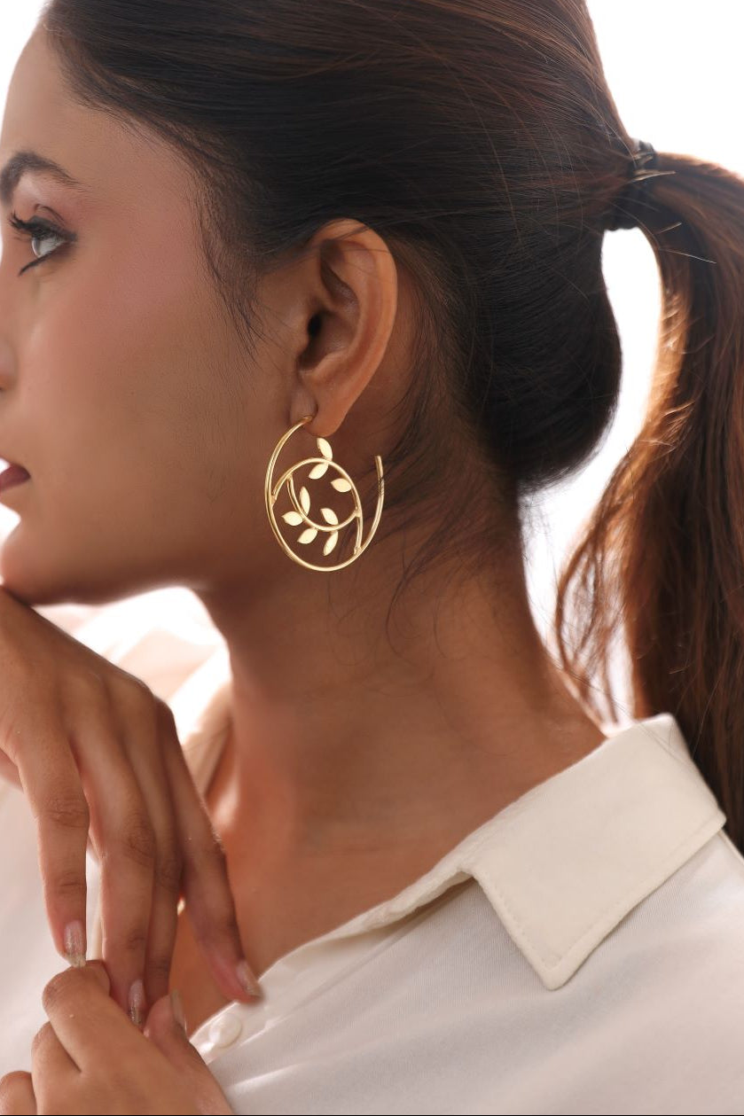 Handcrafted Leaf clustered Hoop Earrings