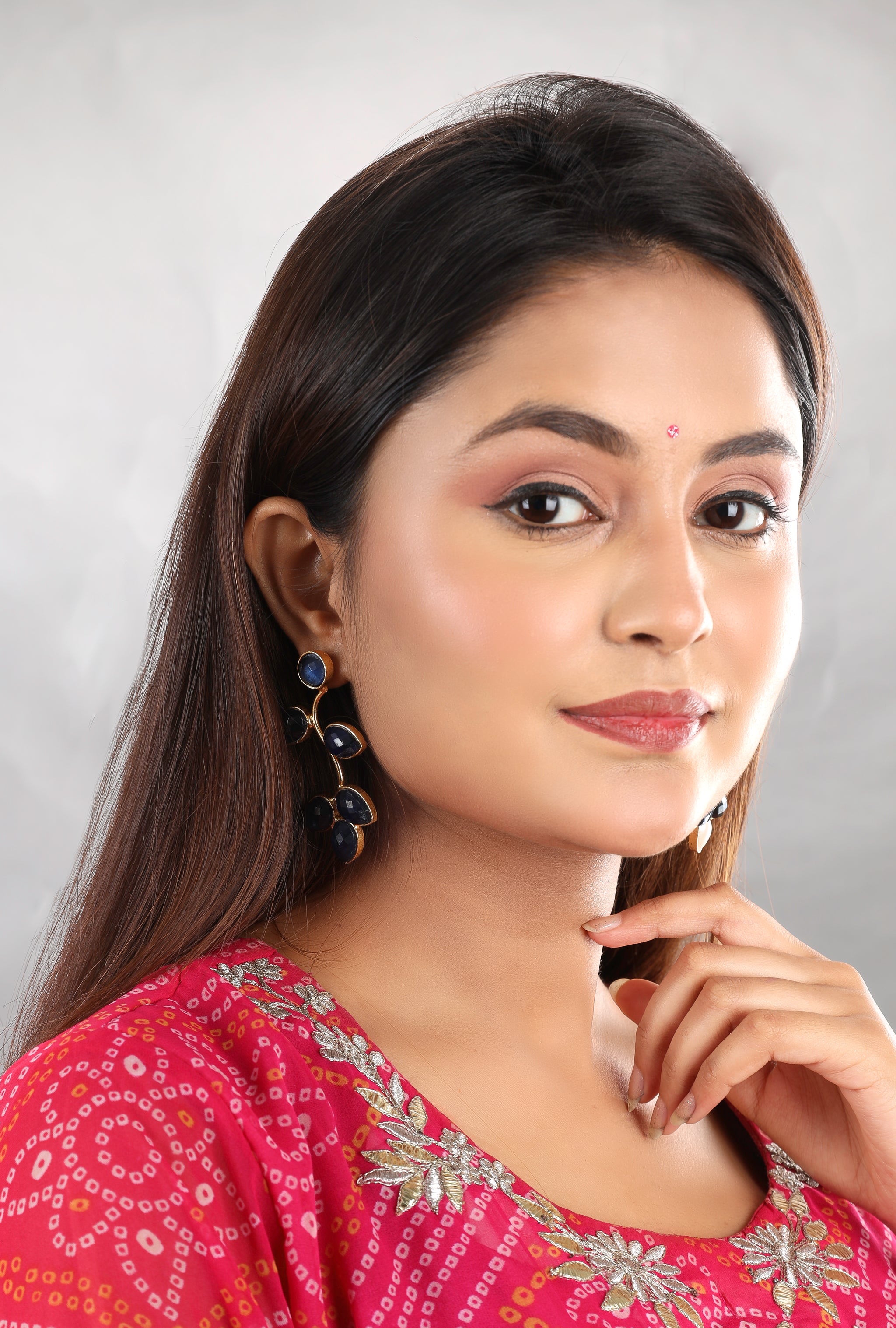 Crystal Cascade Wavy Leaf Earrings-Blue