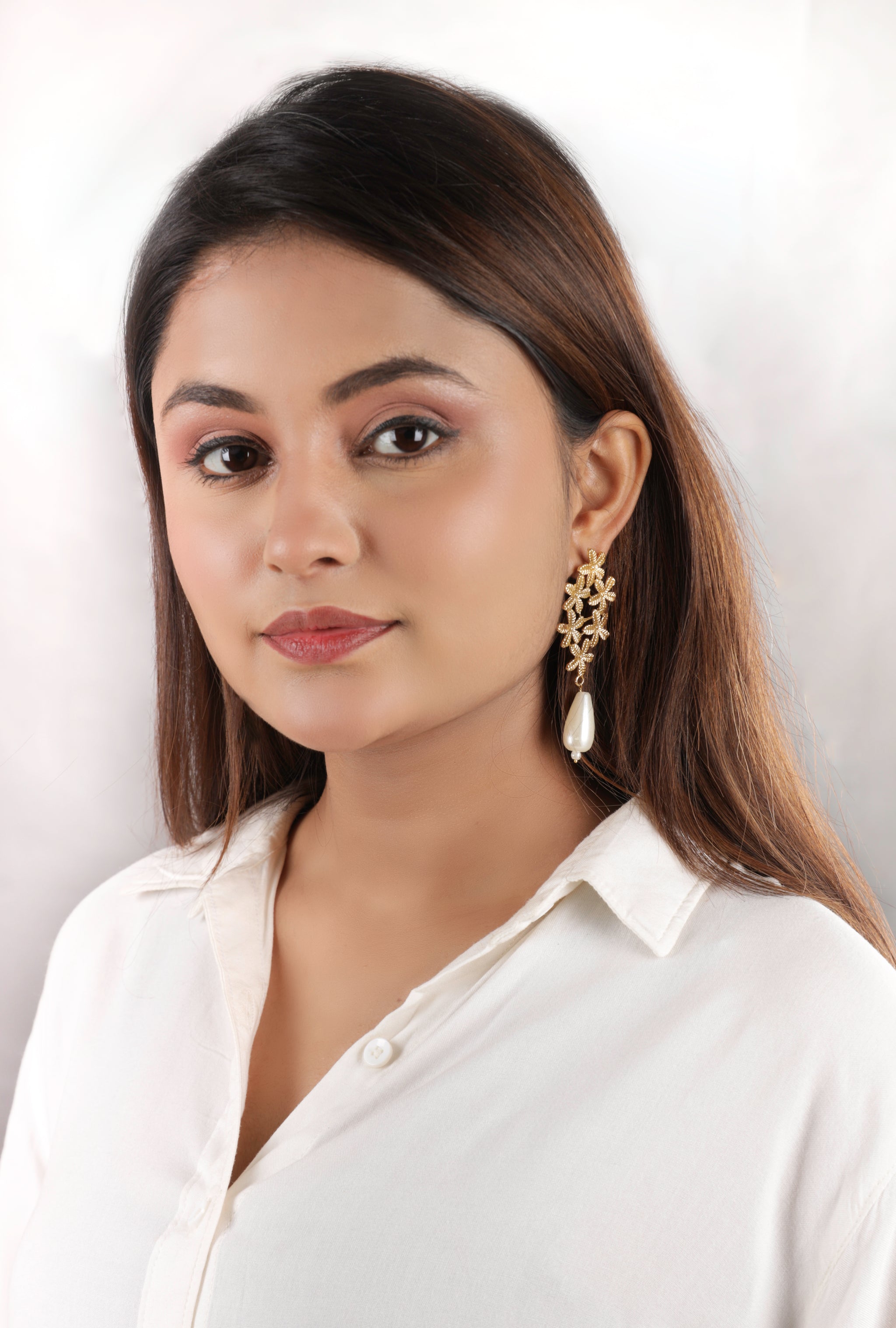 Multi Flower Pearl Drop Earrings