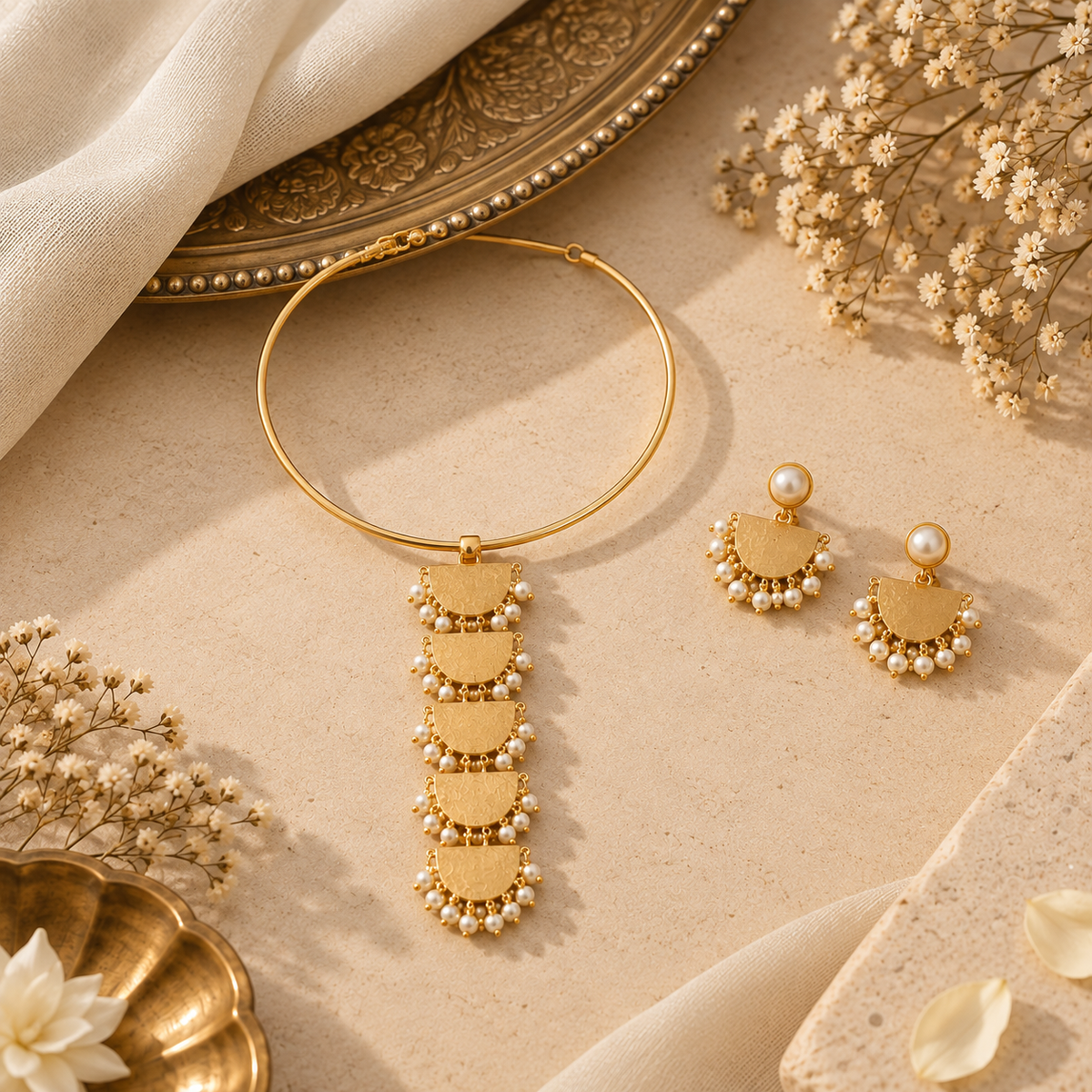Lustrous High Gold Hasli Necklace Set