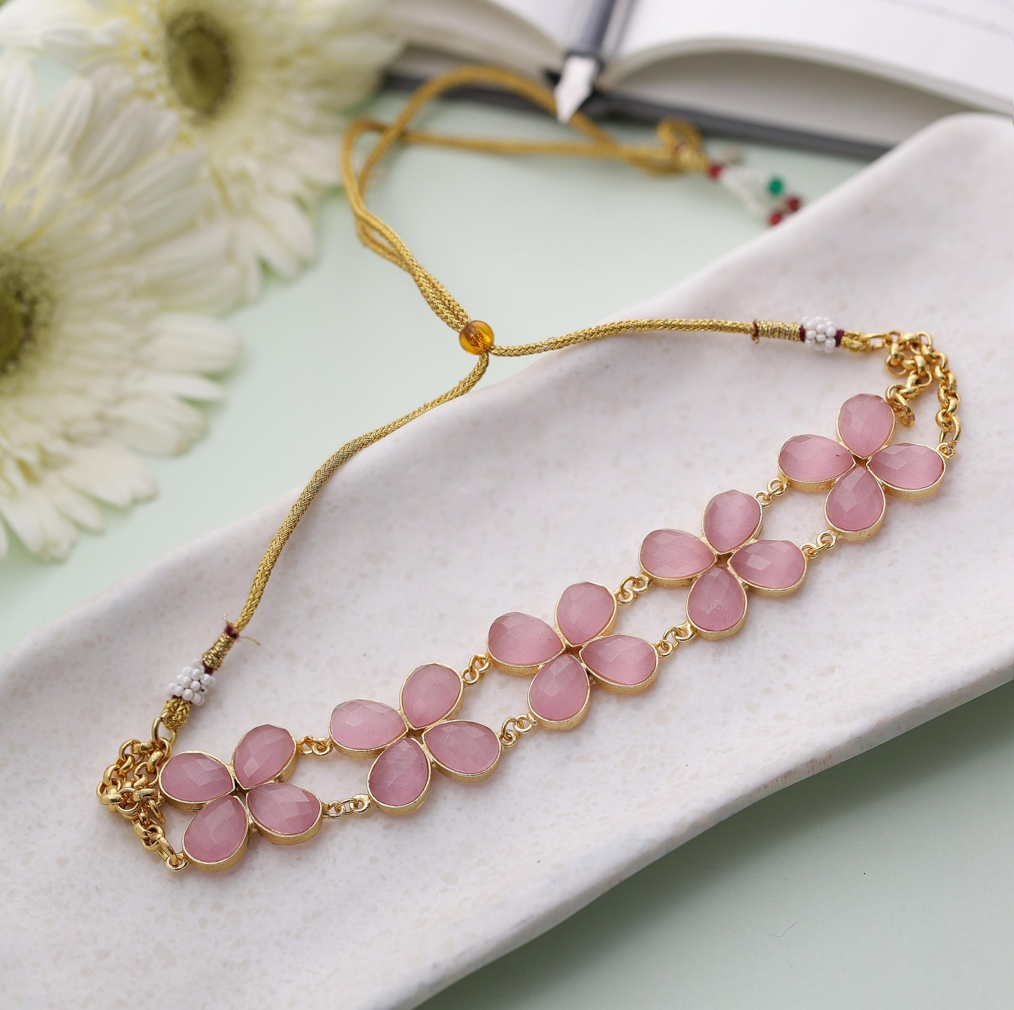 Handcrafted Choker with Pink Stones.