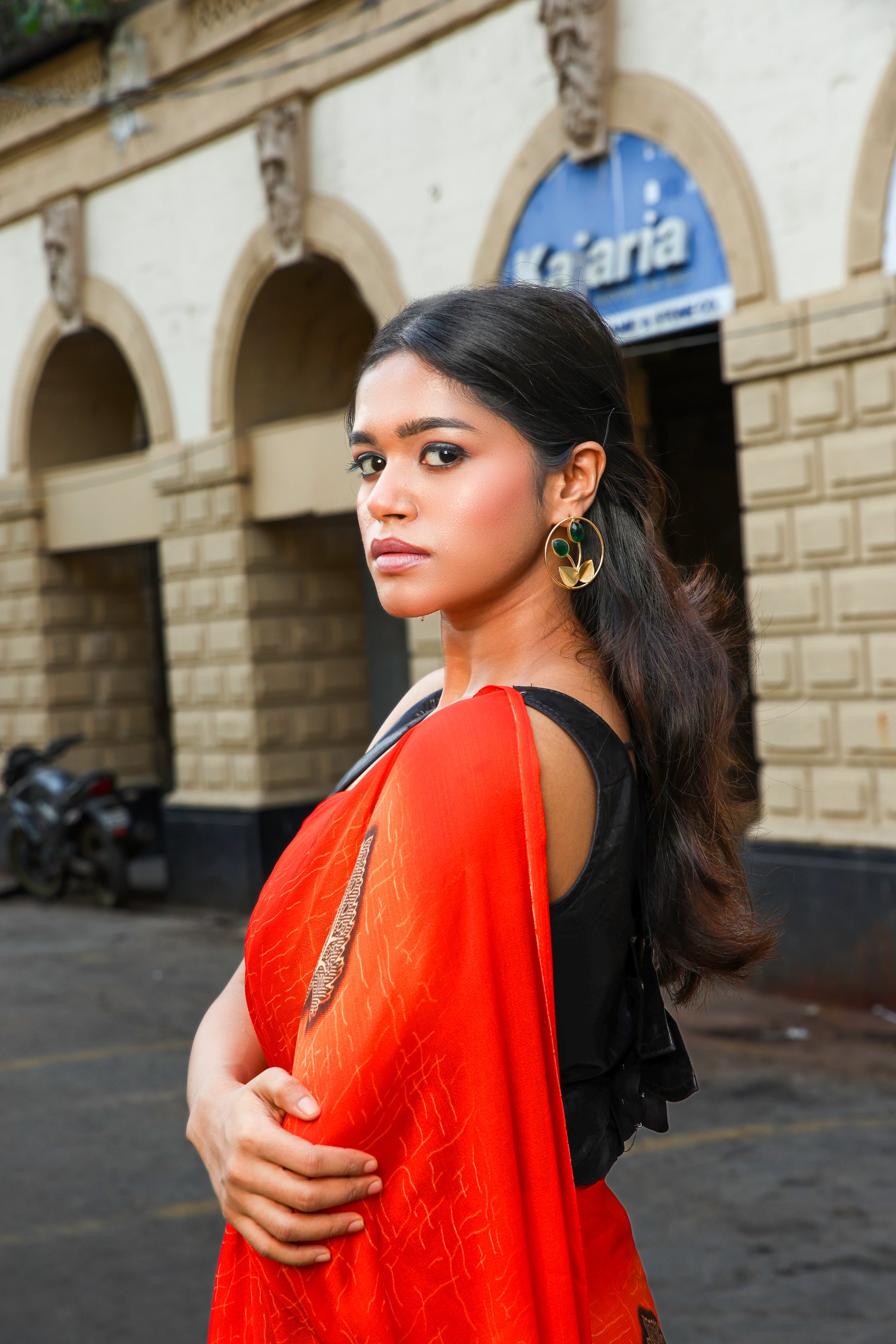 Dual Leaf Monalisa Stone Earrings-G