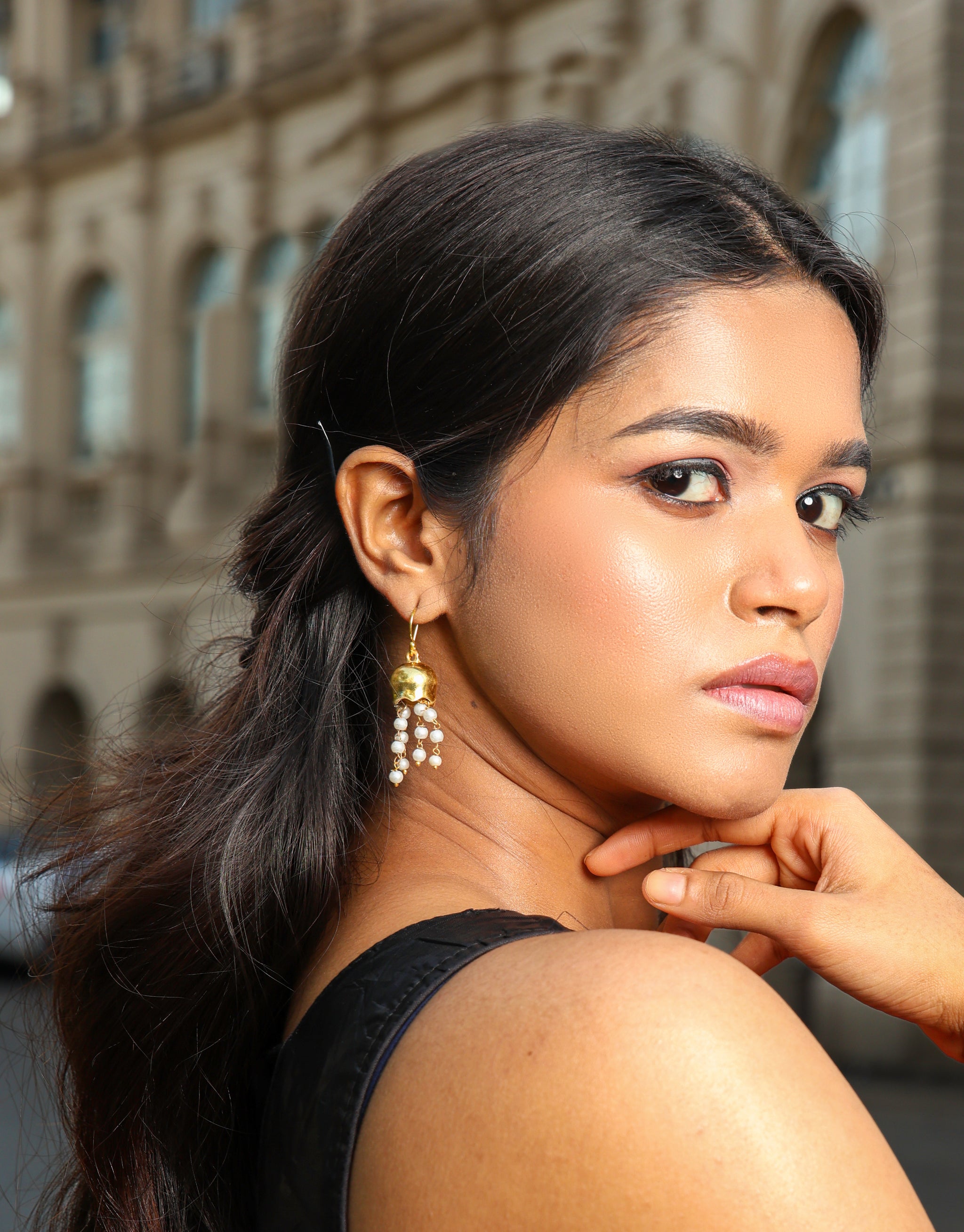 Clustered Pearl Dangle Jhumki Earrings