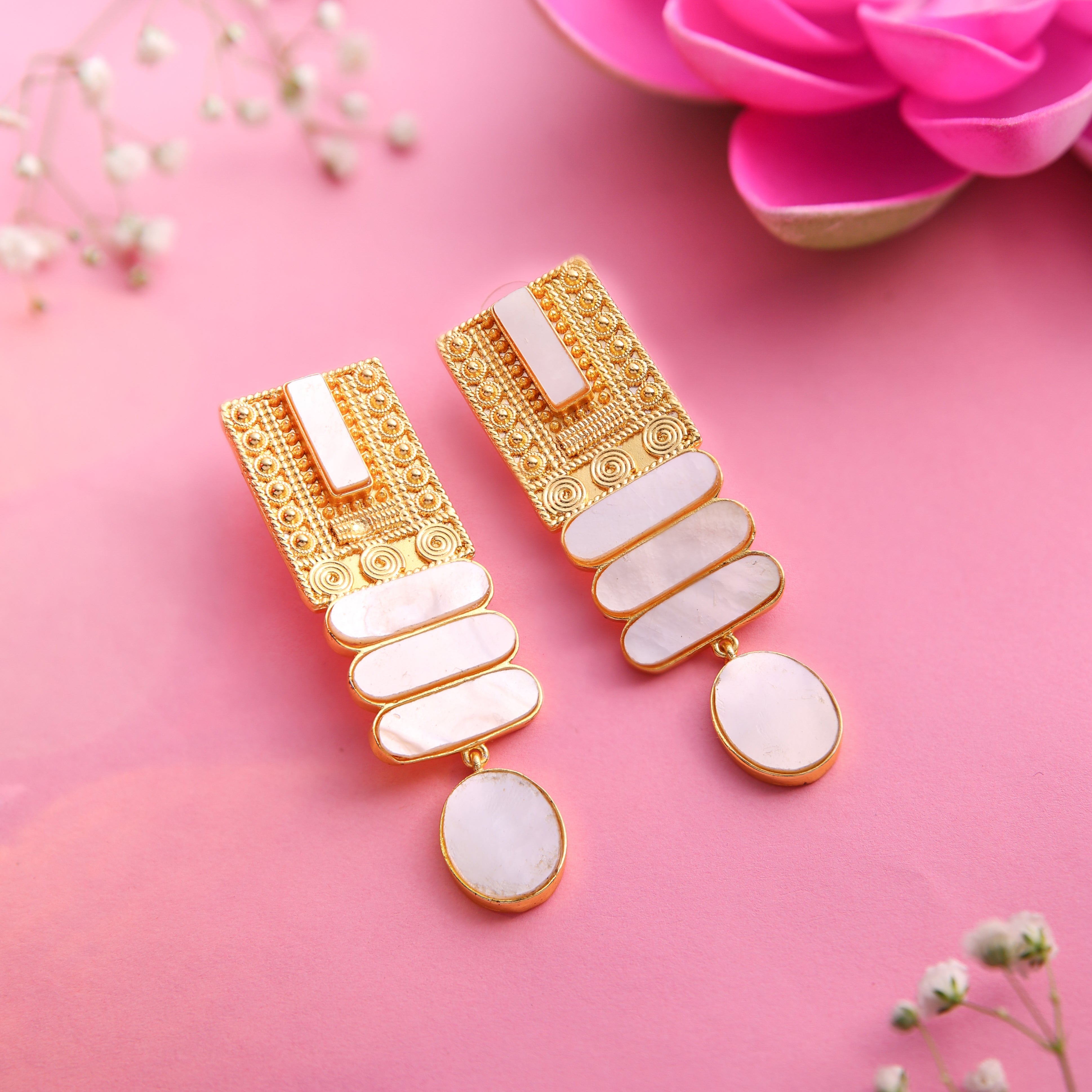 Embellished MOP Studded Earrings