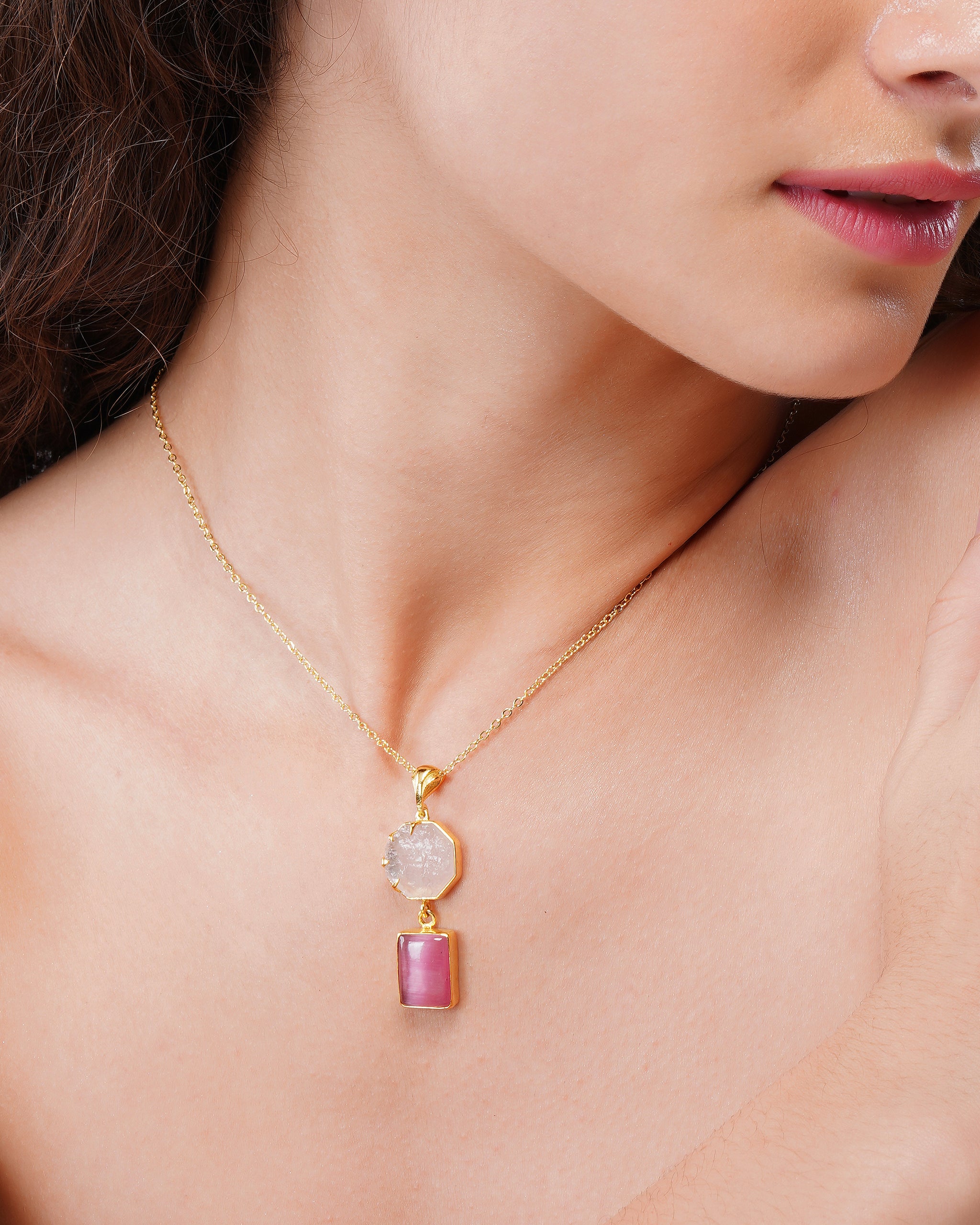 92.5 Sterling Silver Dual Drop Moon Stone pendant Necklace