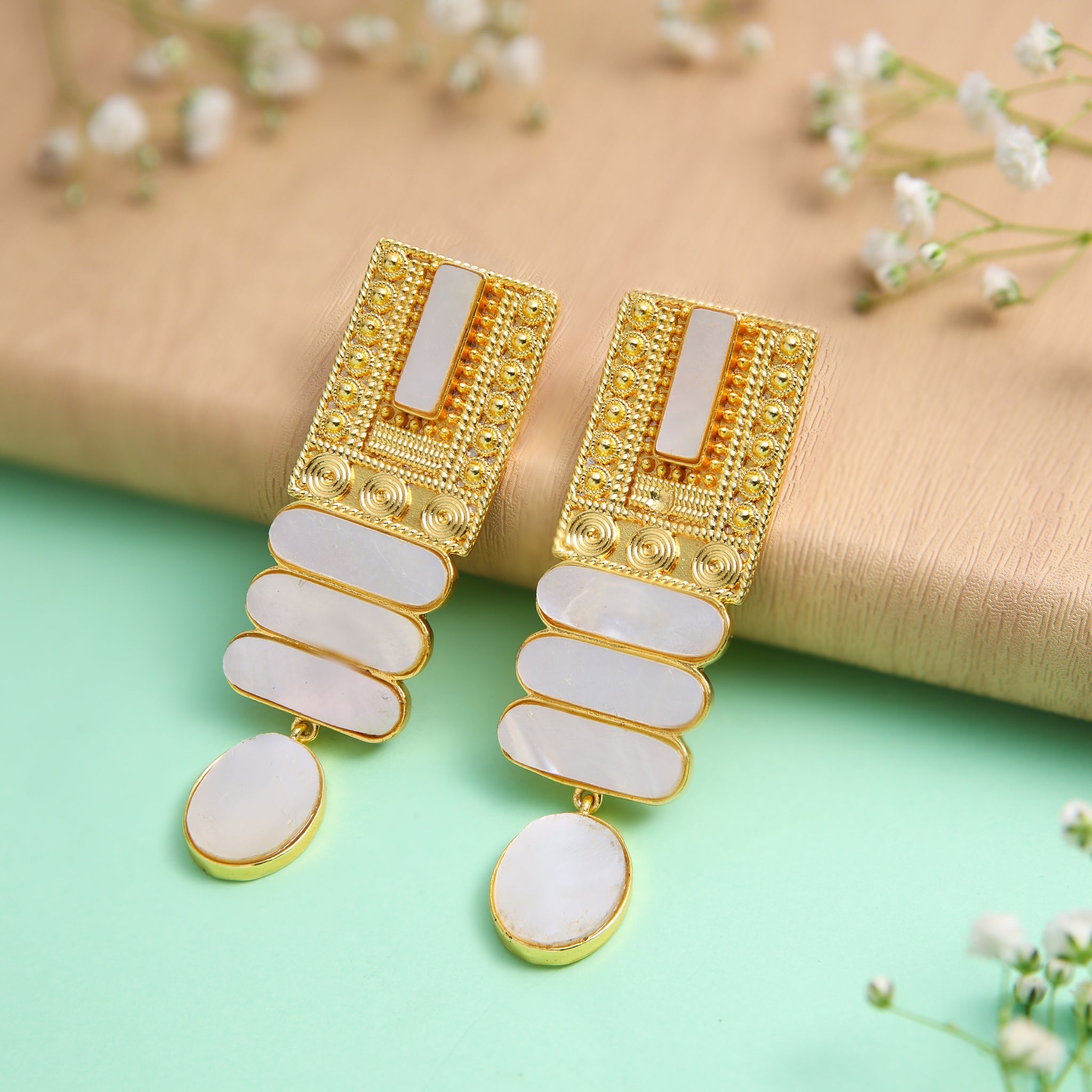 Embellished MOP Studded Earrings