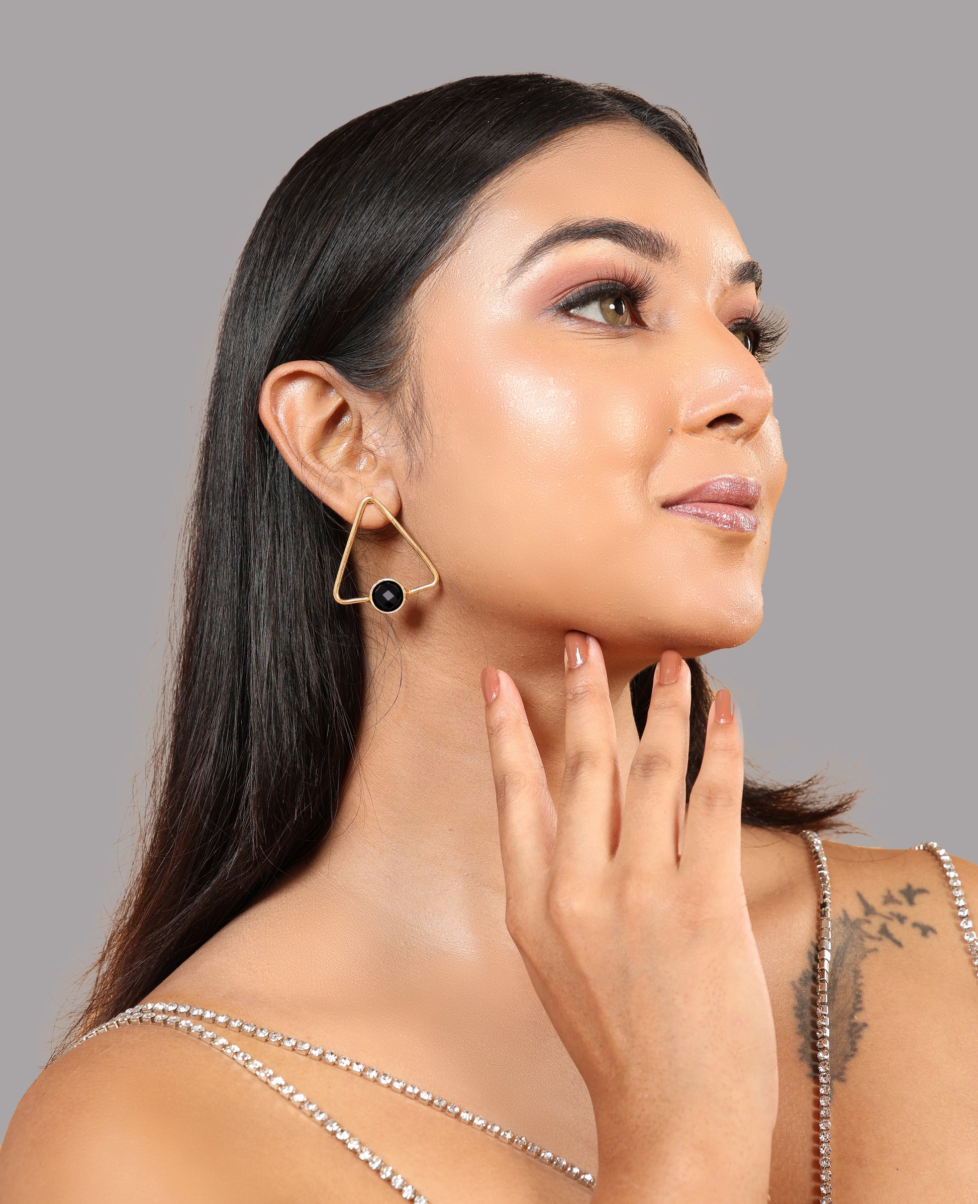 Glossy Stone Triangle Earrings-B