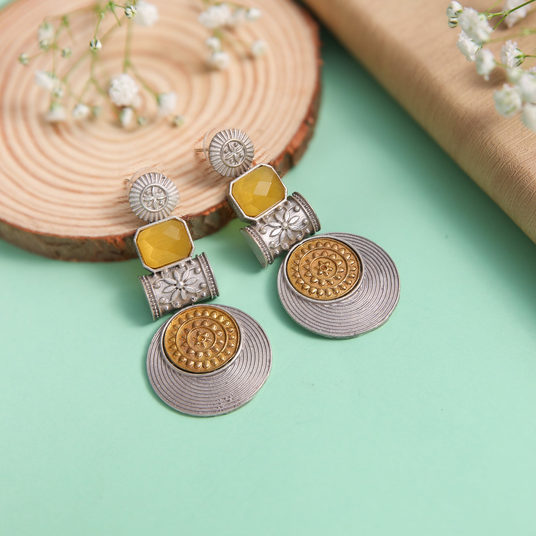 Embellished Two Tone Antique design Oxidised Earrings