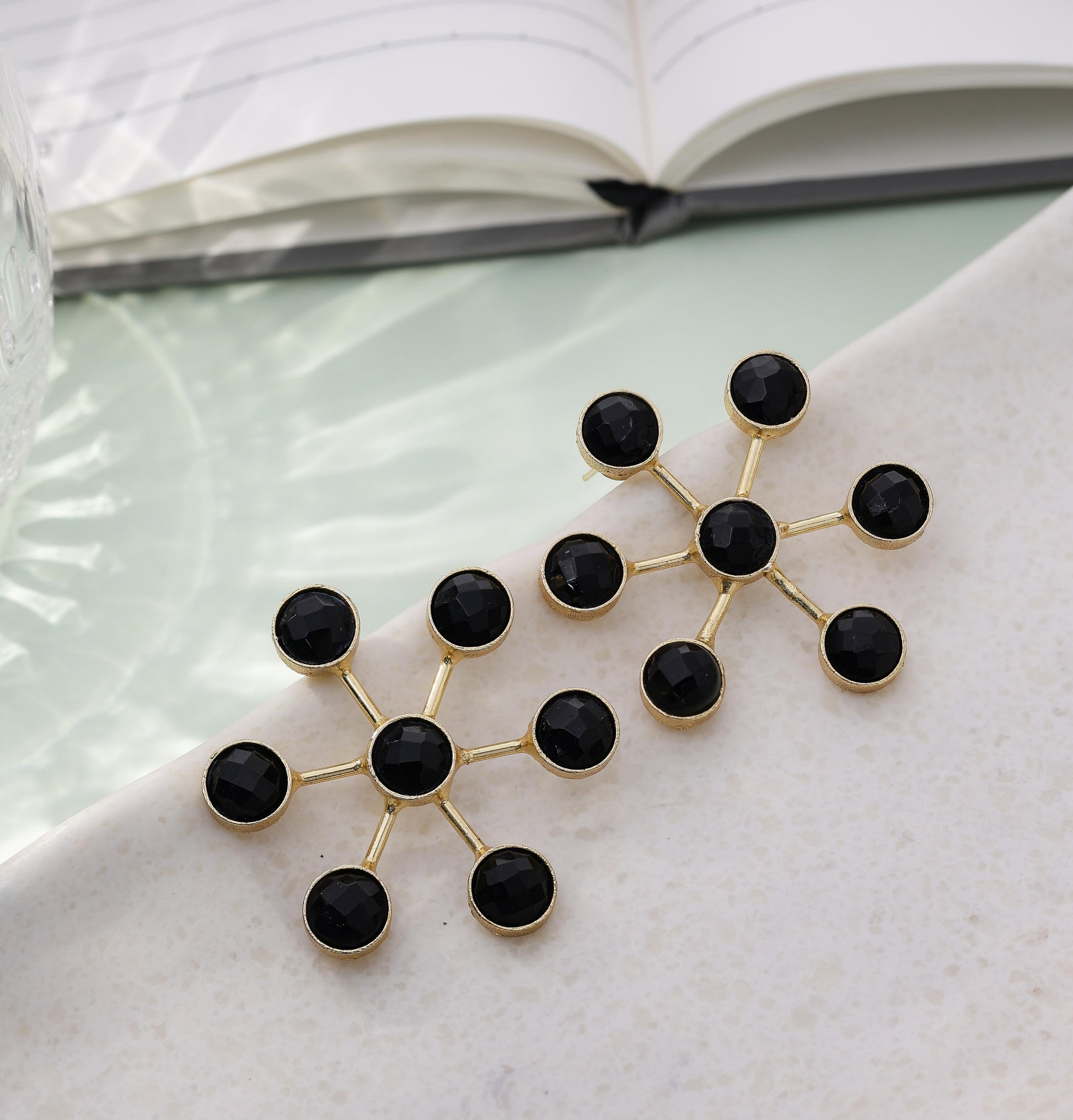 Artisan-crafted Sun stone Floral Earrings-Black