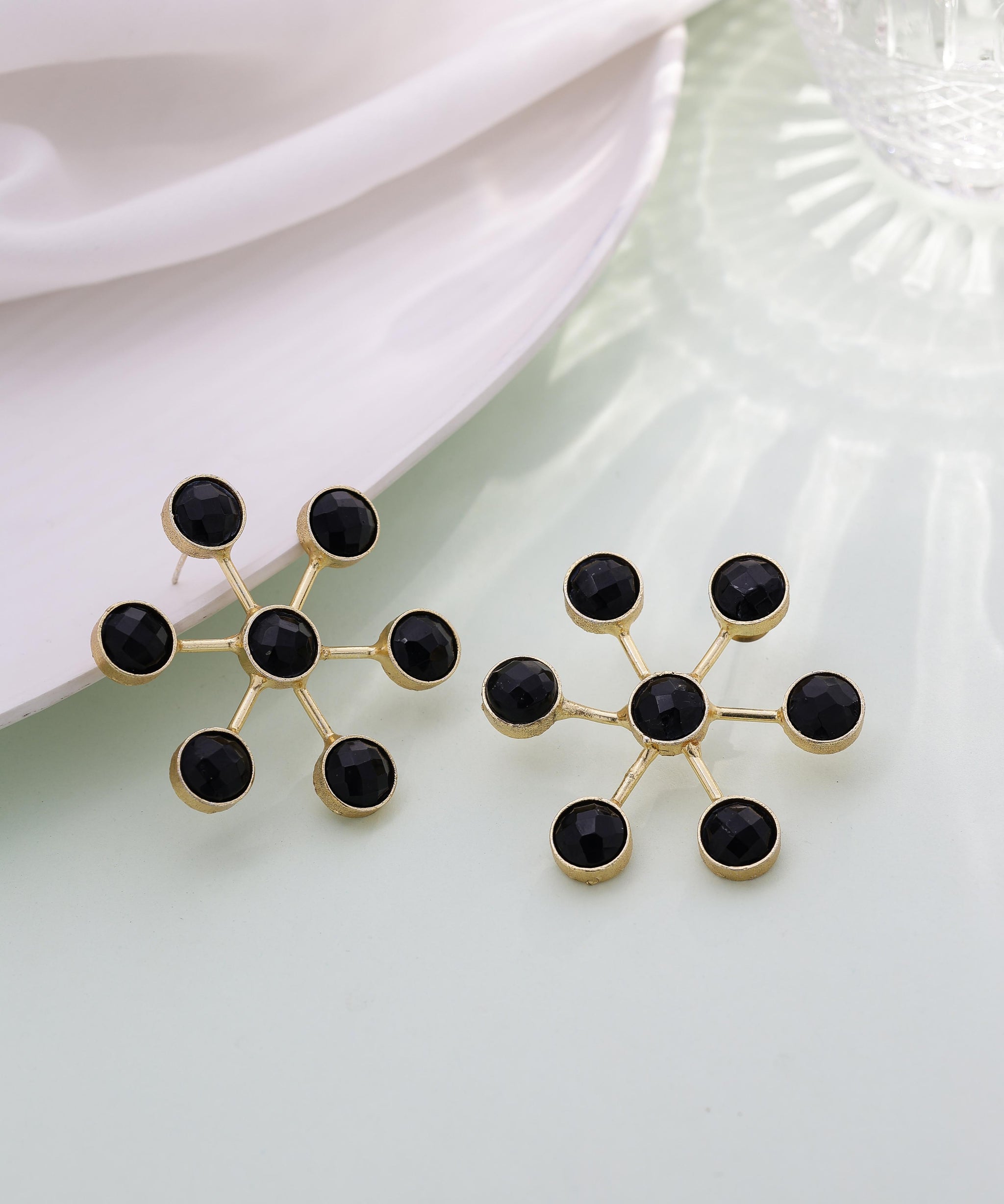 Artisan-crafted Sun stone Floral Earrings-Black