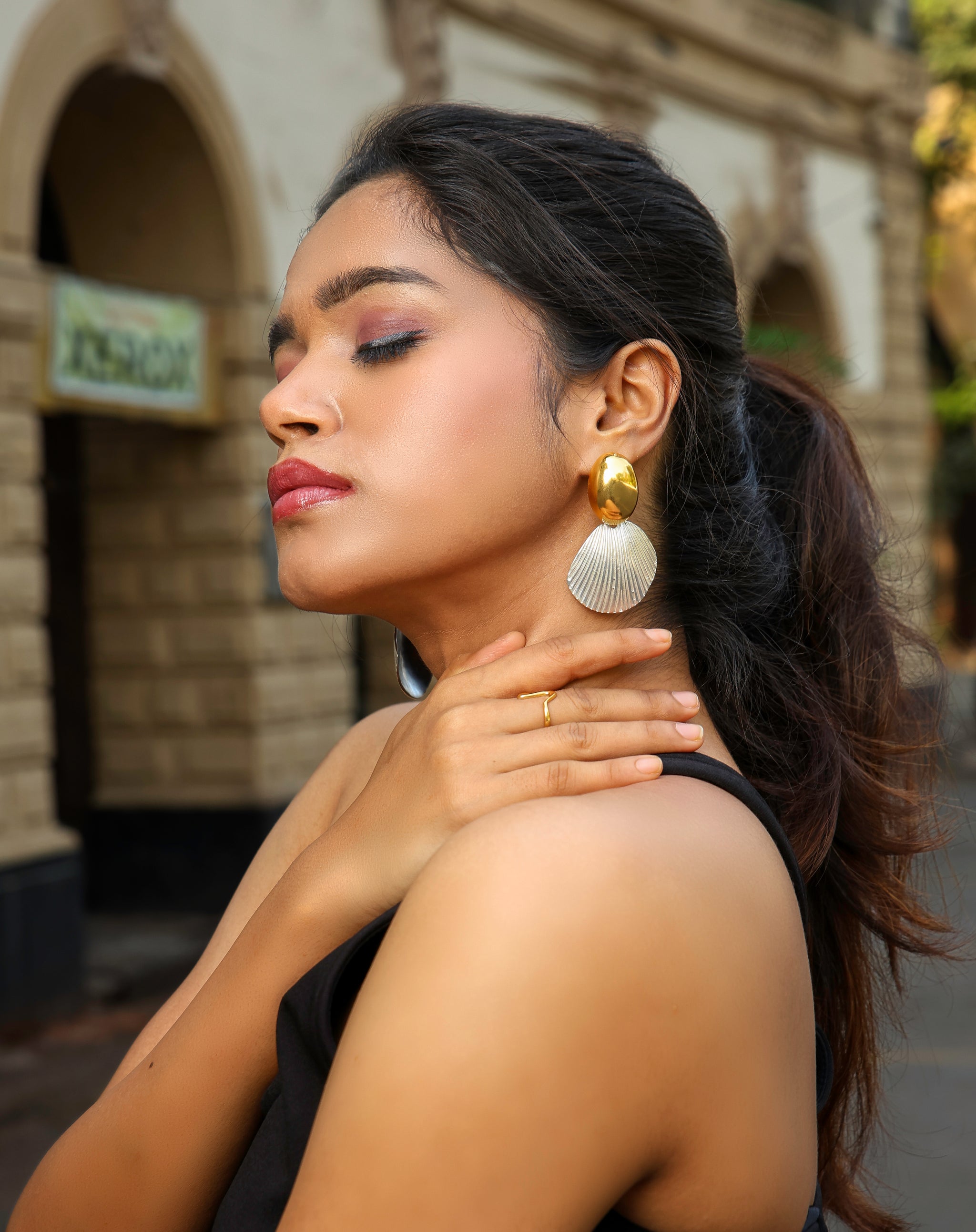 Two Tone Textured Shell Earrings