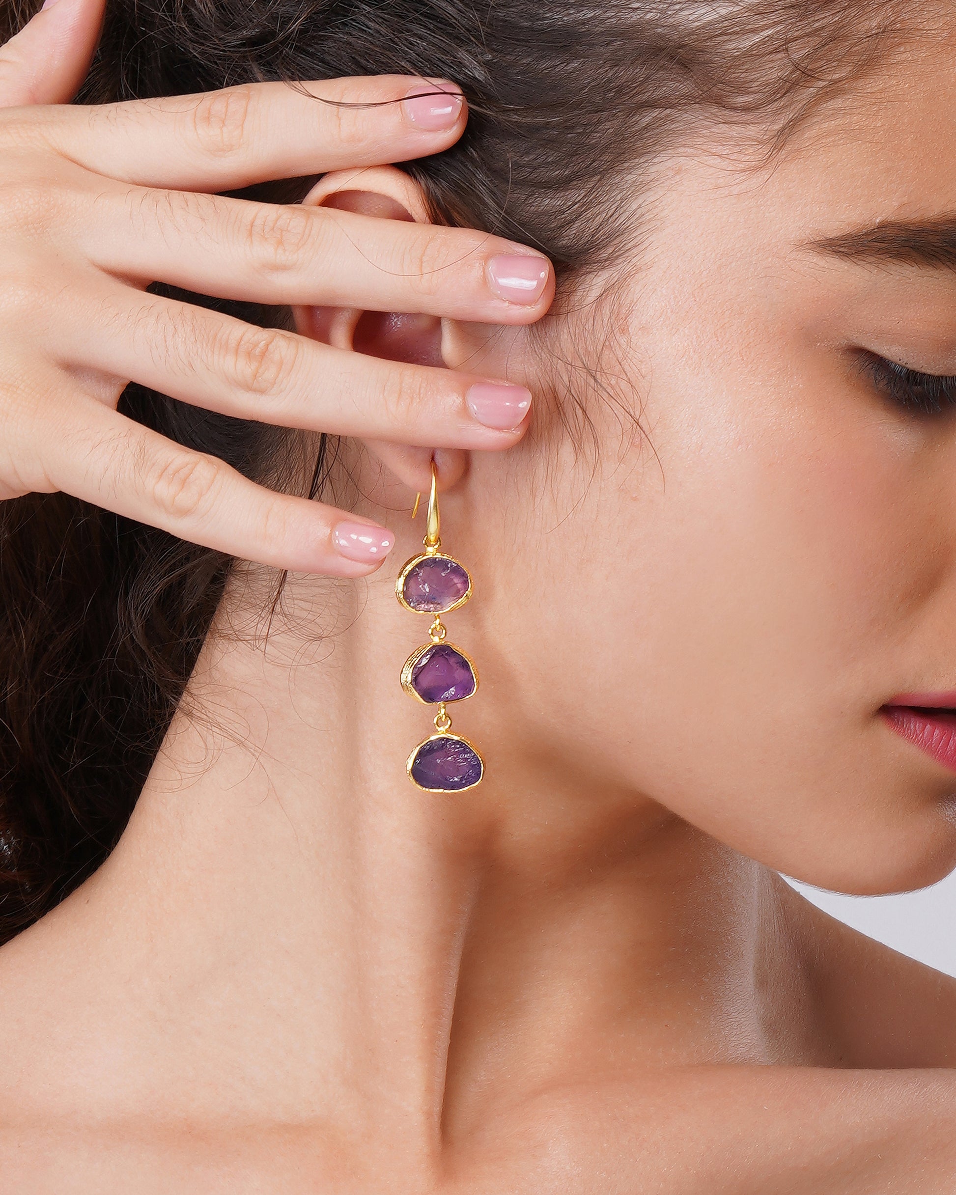 Cascading Trinity Amethyst Drop Earrings