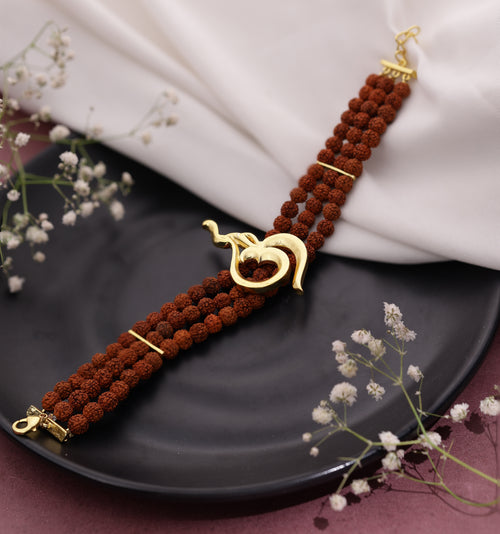 3 Layer Om Rudraksha Bracelet-Gold