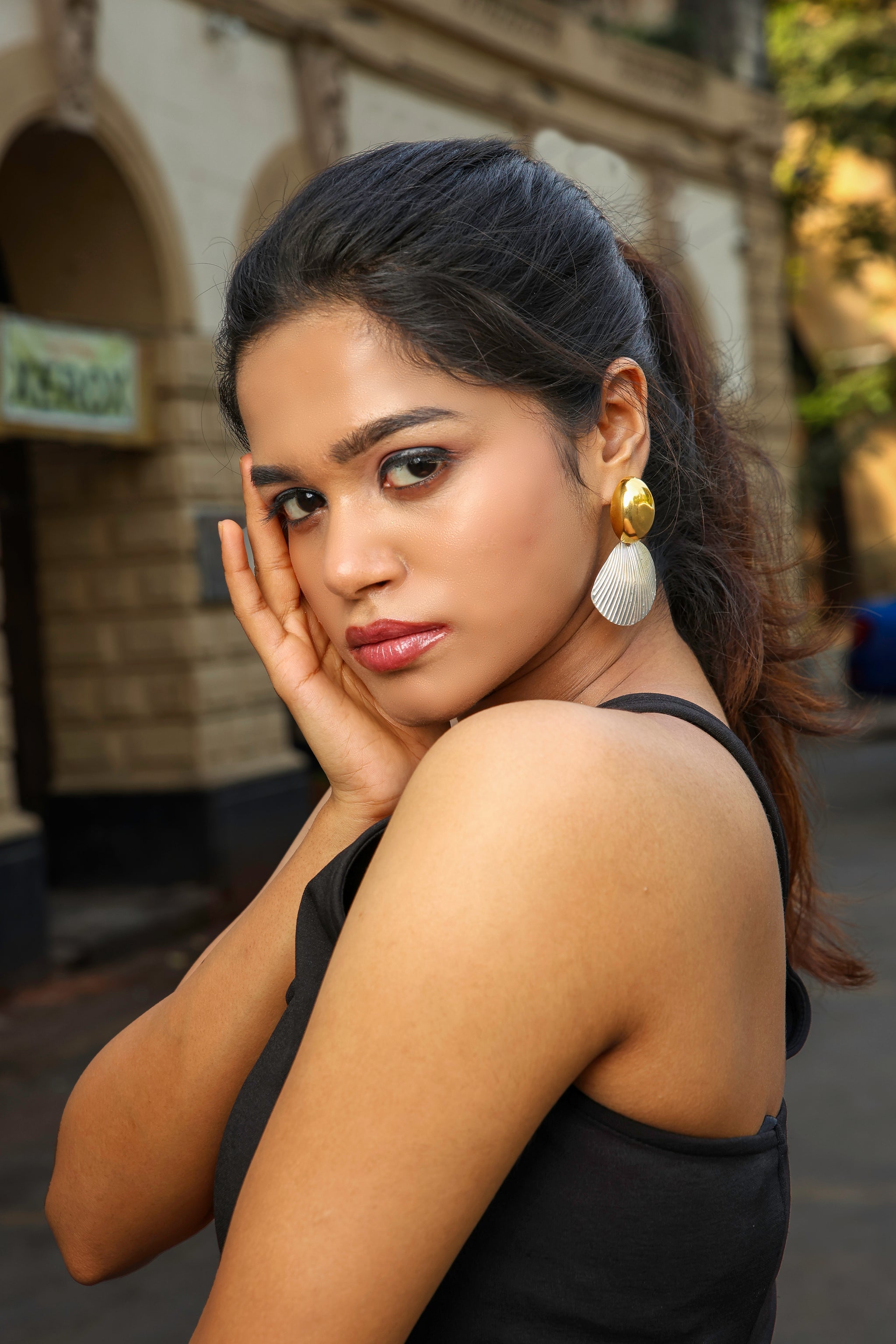 Two Tone Textured Shell Earrings