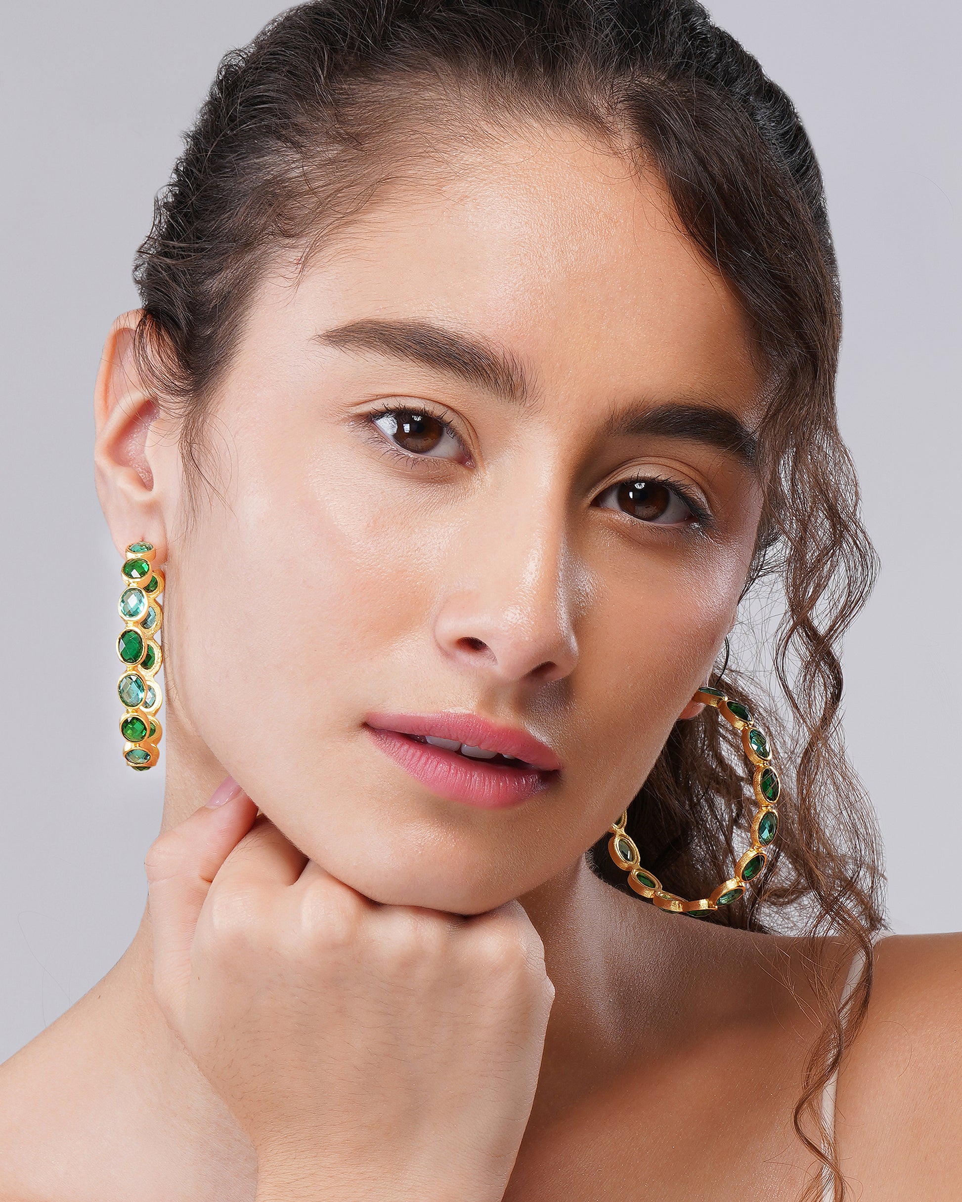 Celestial Apatite & Emerald Orbit  Green Hoop Earrings