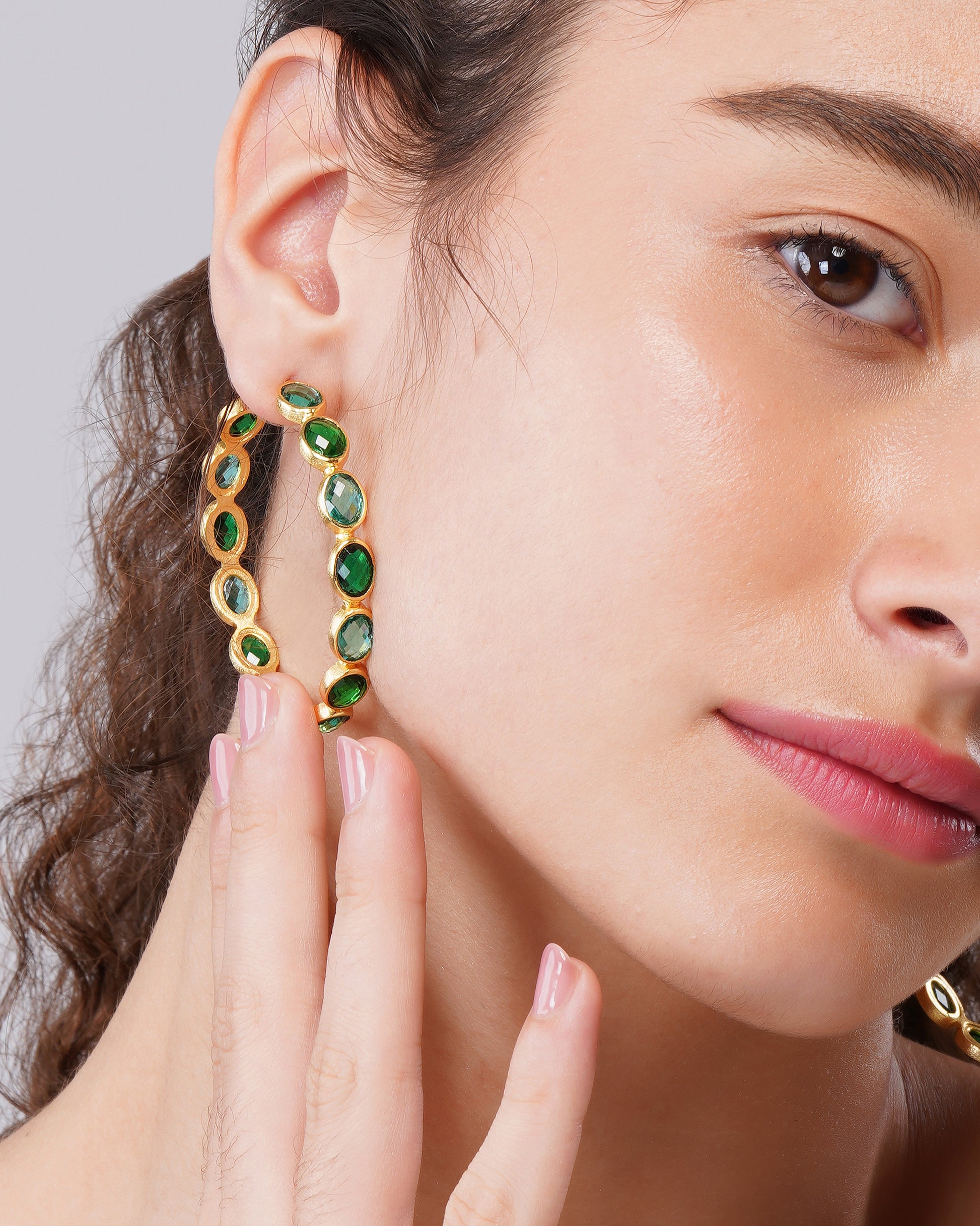 Celestial Apatite & Emerald Orbit  Green Hoop Earrings