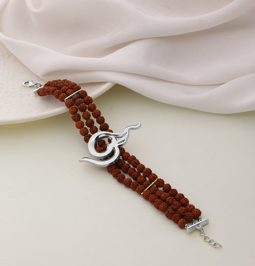 4 Layer Om Rudraksha Bracelet-Silver