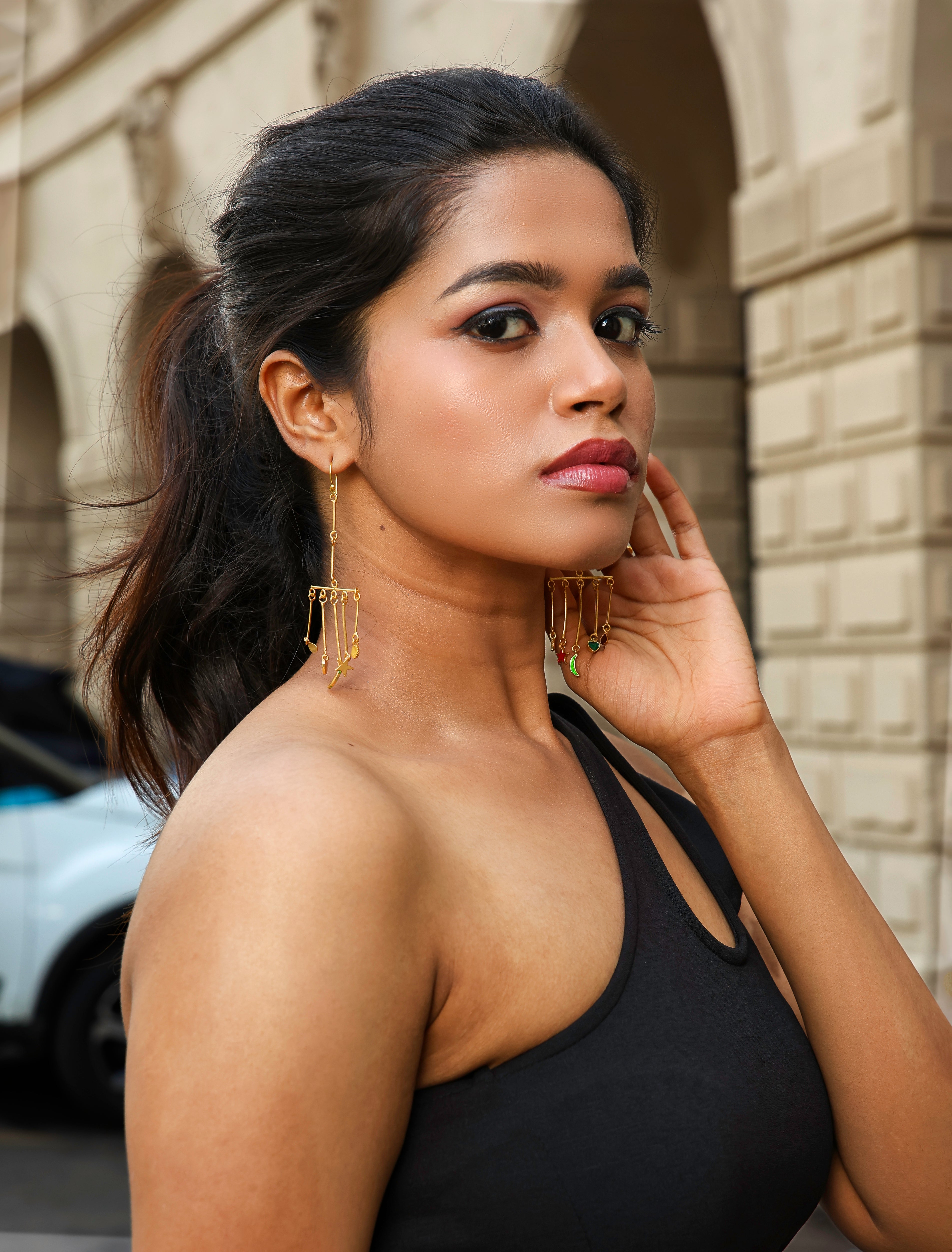 Minimal 5 swing stone Tassel Earrings