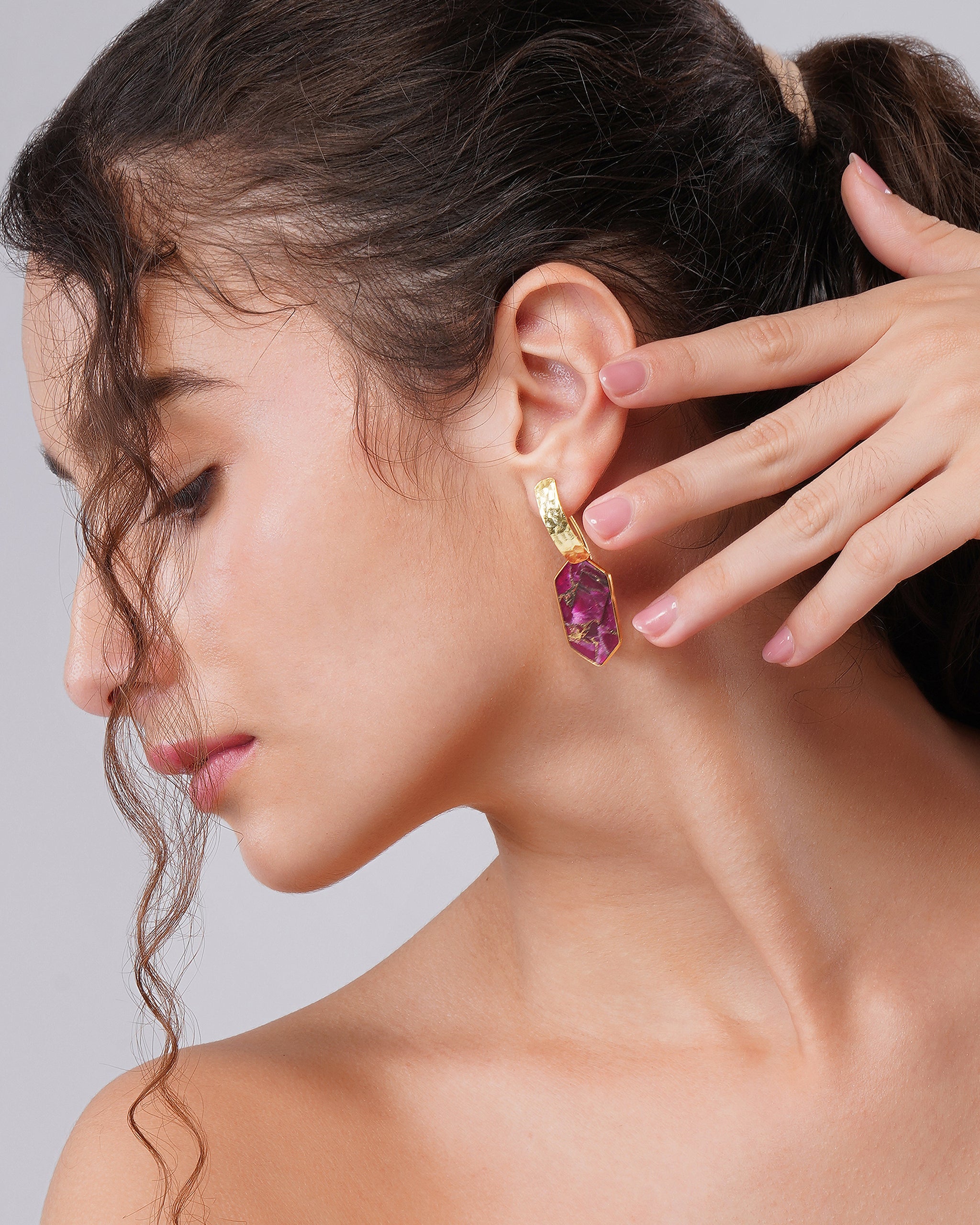 Pentagon Ruby Mohave Drop Earrings