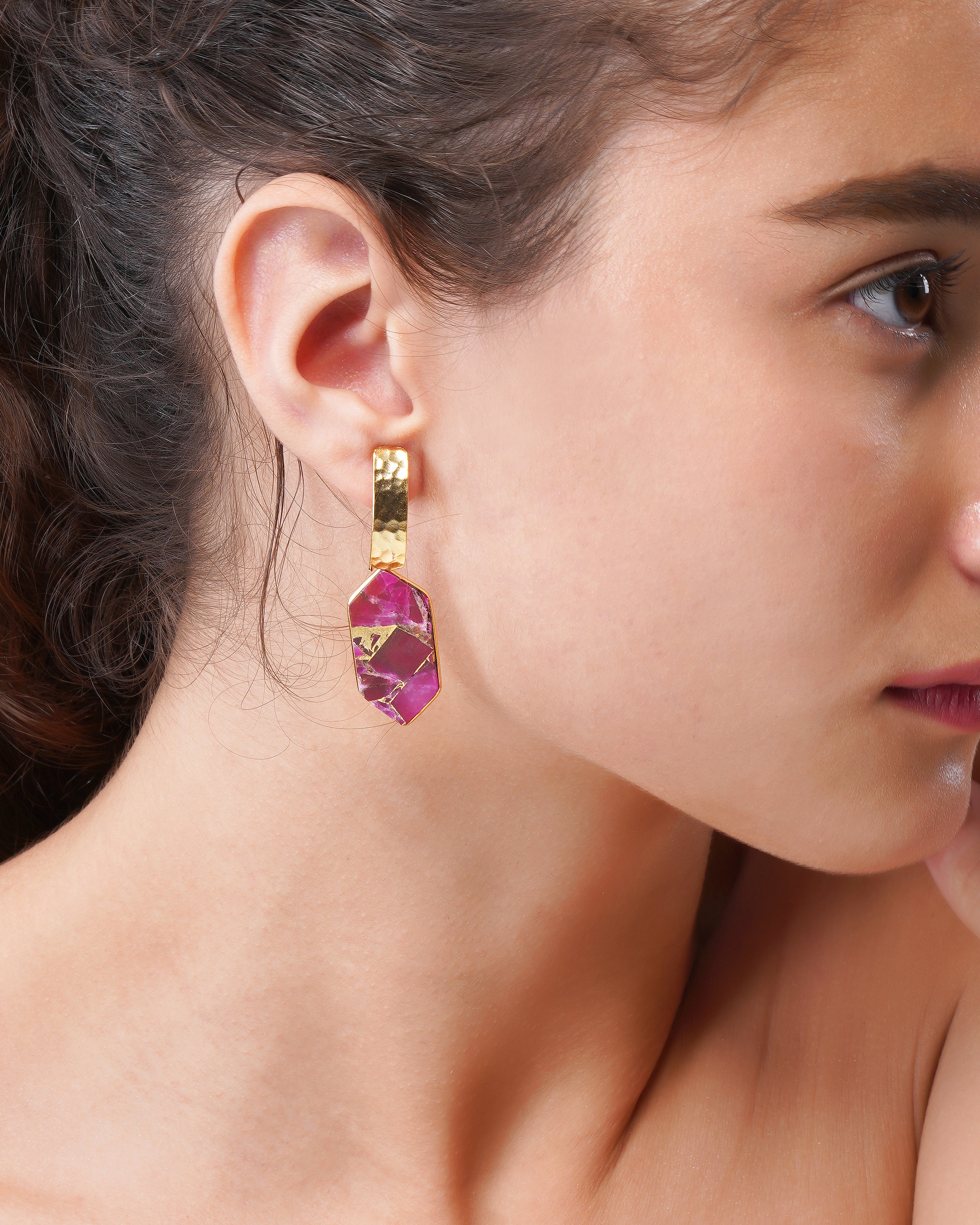 Pentagon Ruby Mohave Drop Earrings