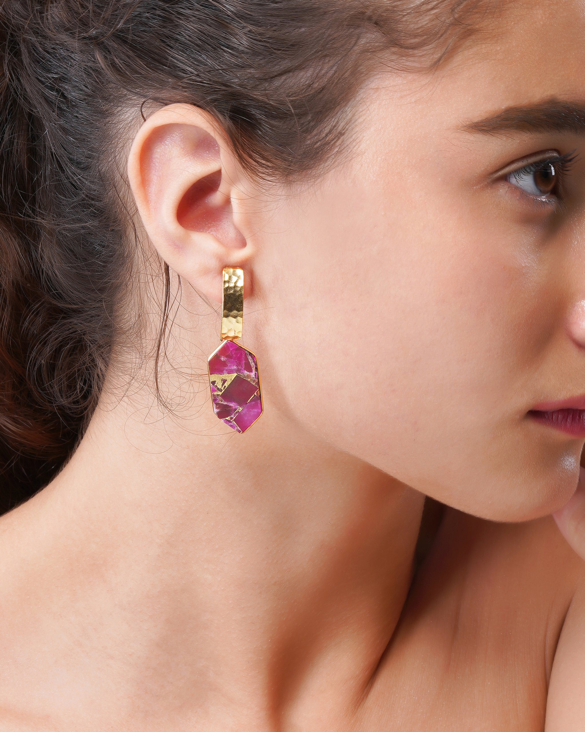 Pentagon Ruby Mohave Drop Earrings