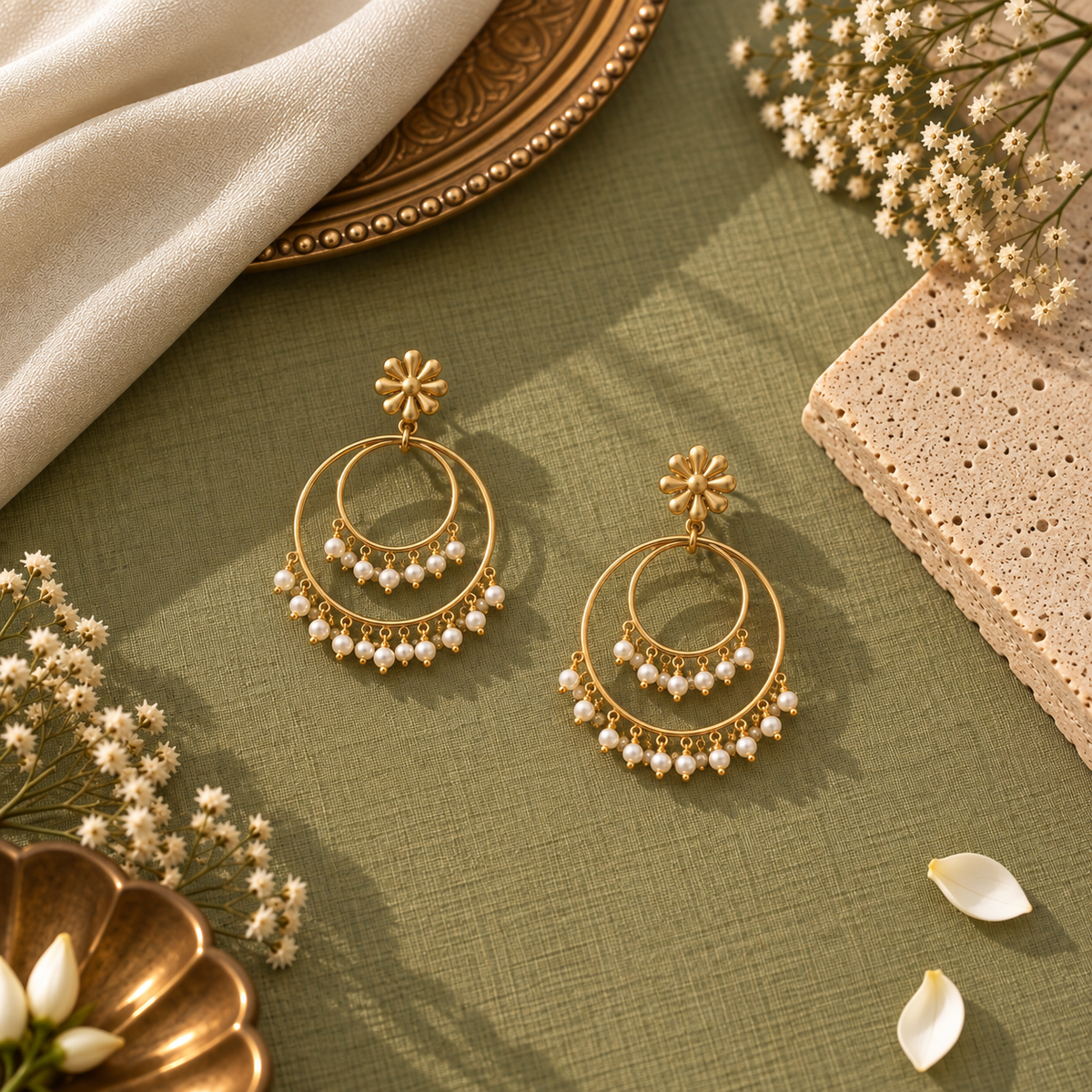 Clustered Pearl Double Hoop Earrings