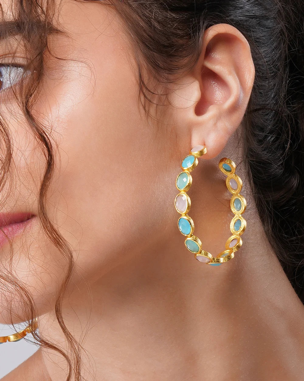 Celestial Apatite & Emerald Orbit  multicolor Hoop Earrings