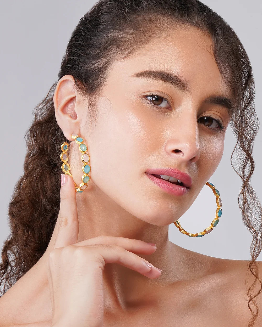 Celestial Apatite & Emerald Orbit  multicolor Hoop Earrings