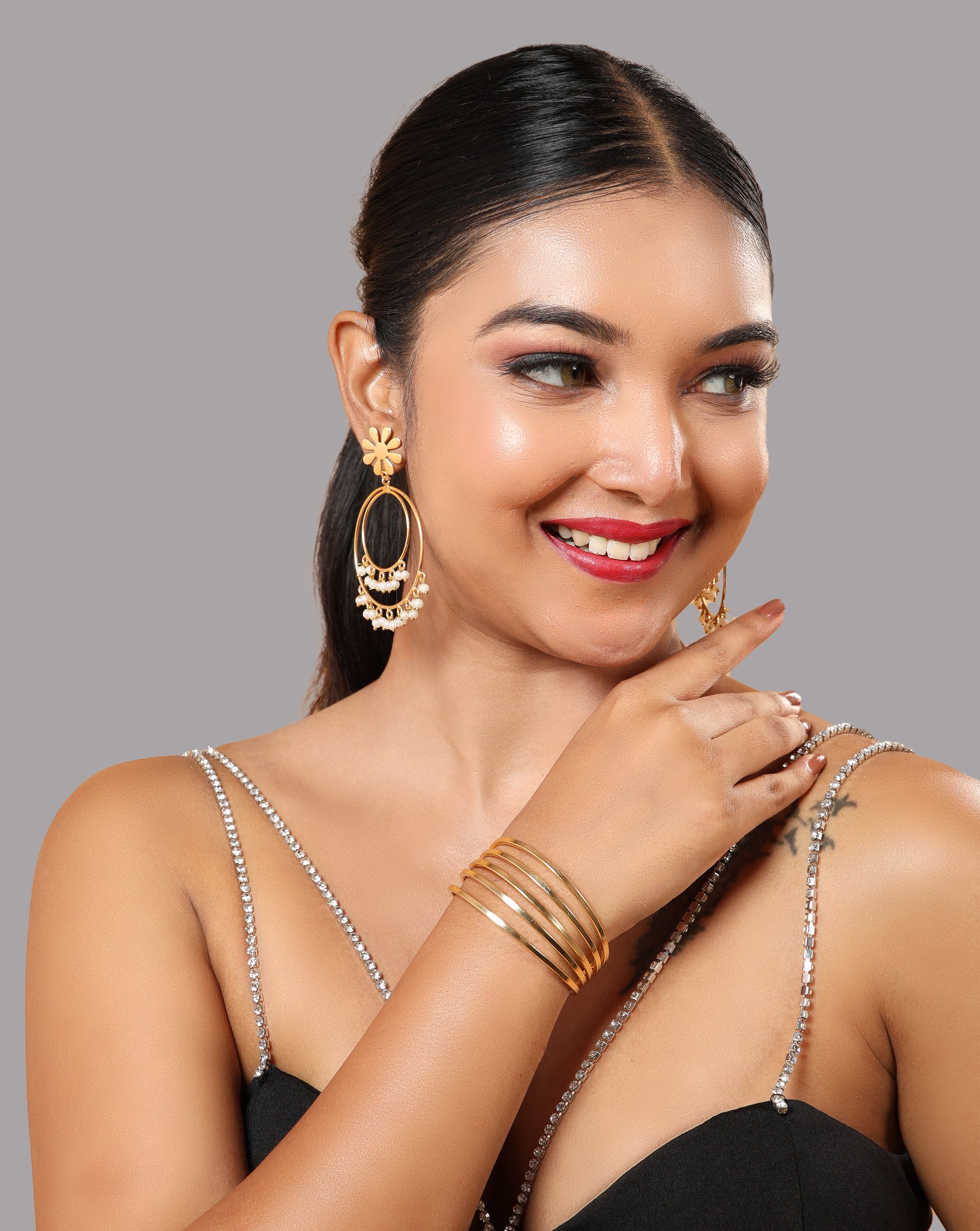Clustered Pearl Double Hoop Earrings
