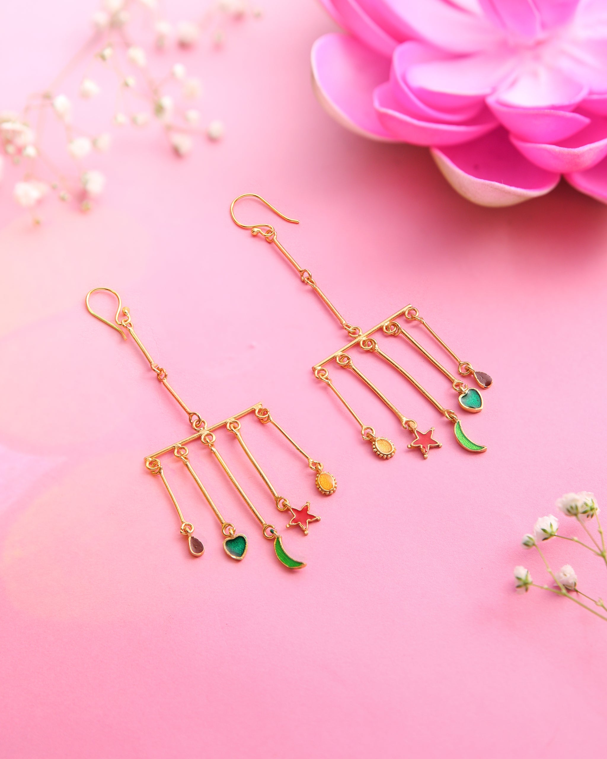 Minimal 5 swing stone Tassel Earrings