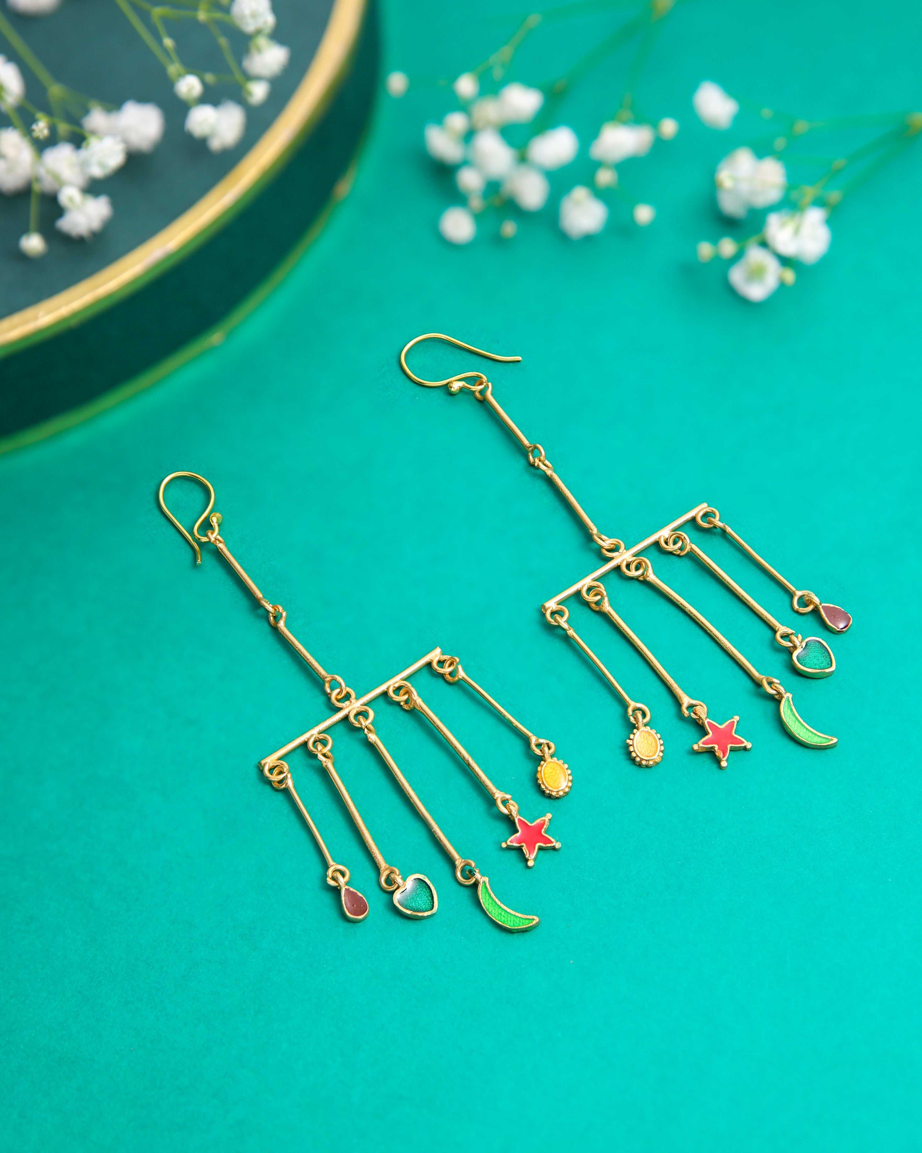 Minimal 5 swing stone Tassel Earrings