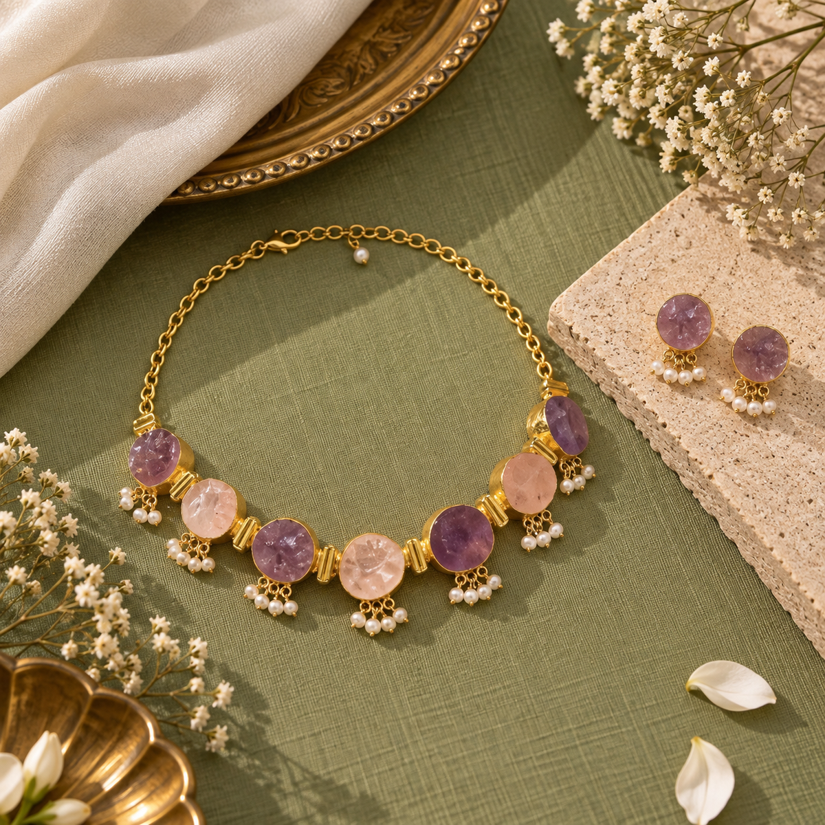 Whispering Stones Multicolor Choker Set Pastel
