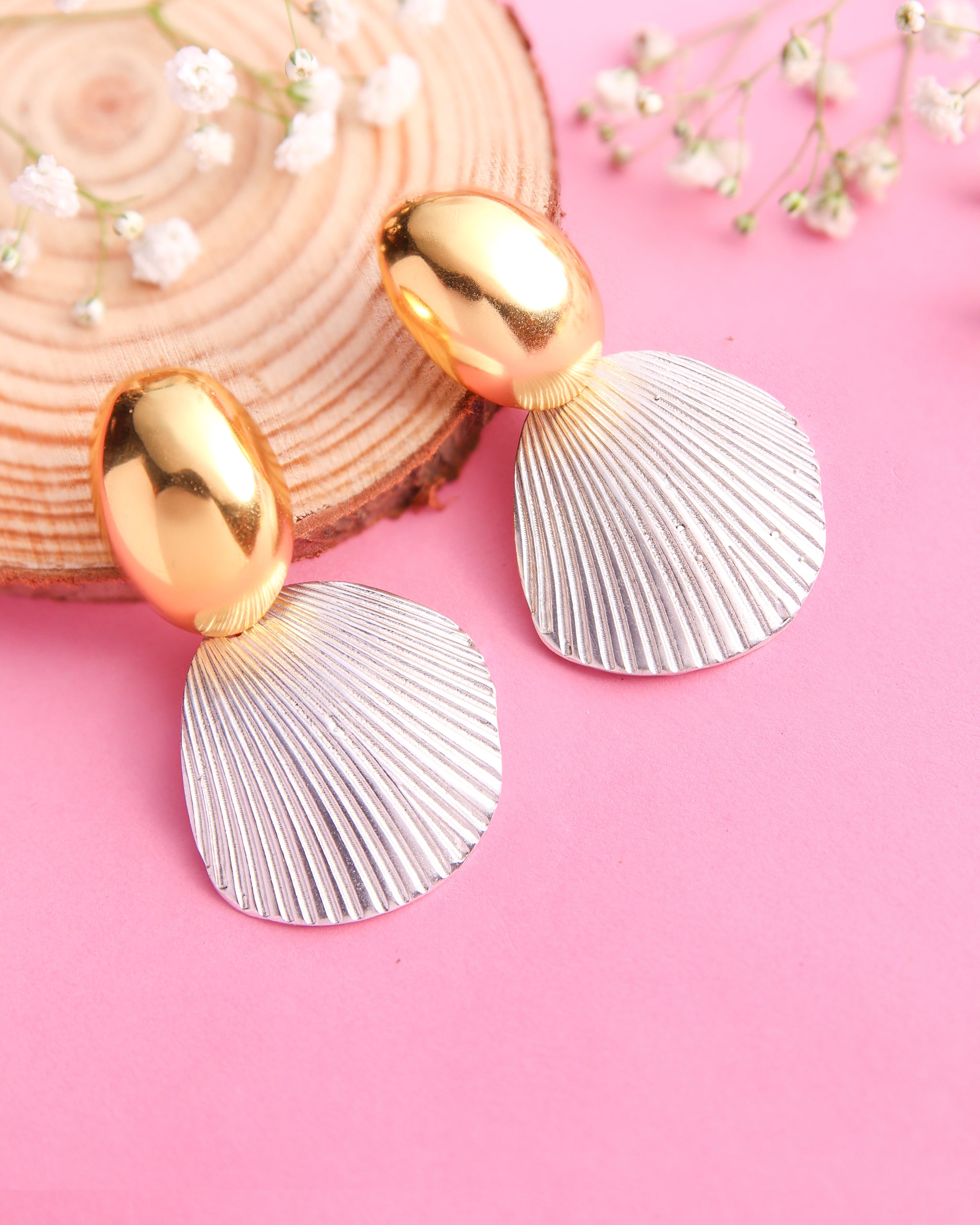 Two Tone Textured Shell Earrings