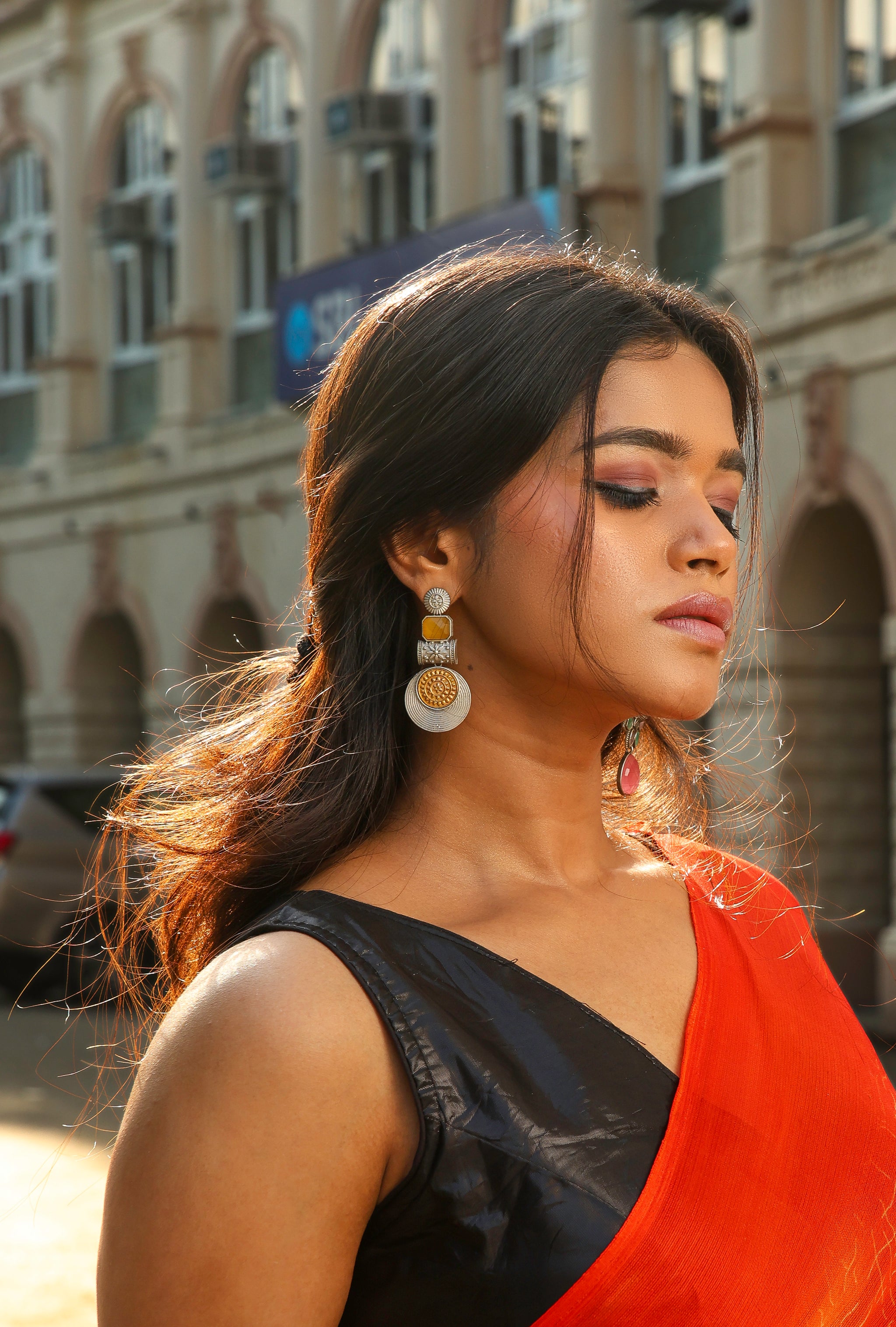 Embellished Two Tone Antique design Oxidised Earrings