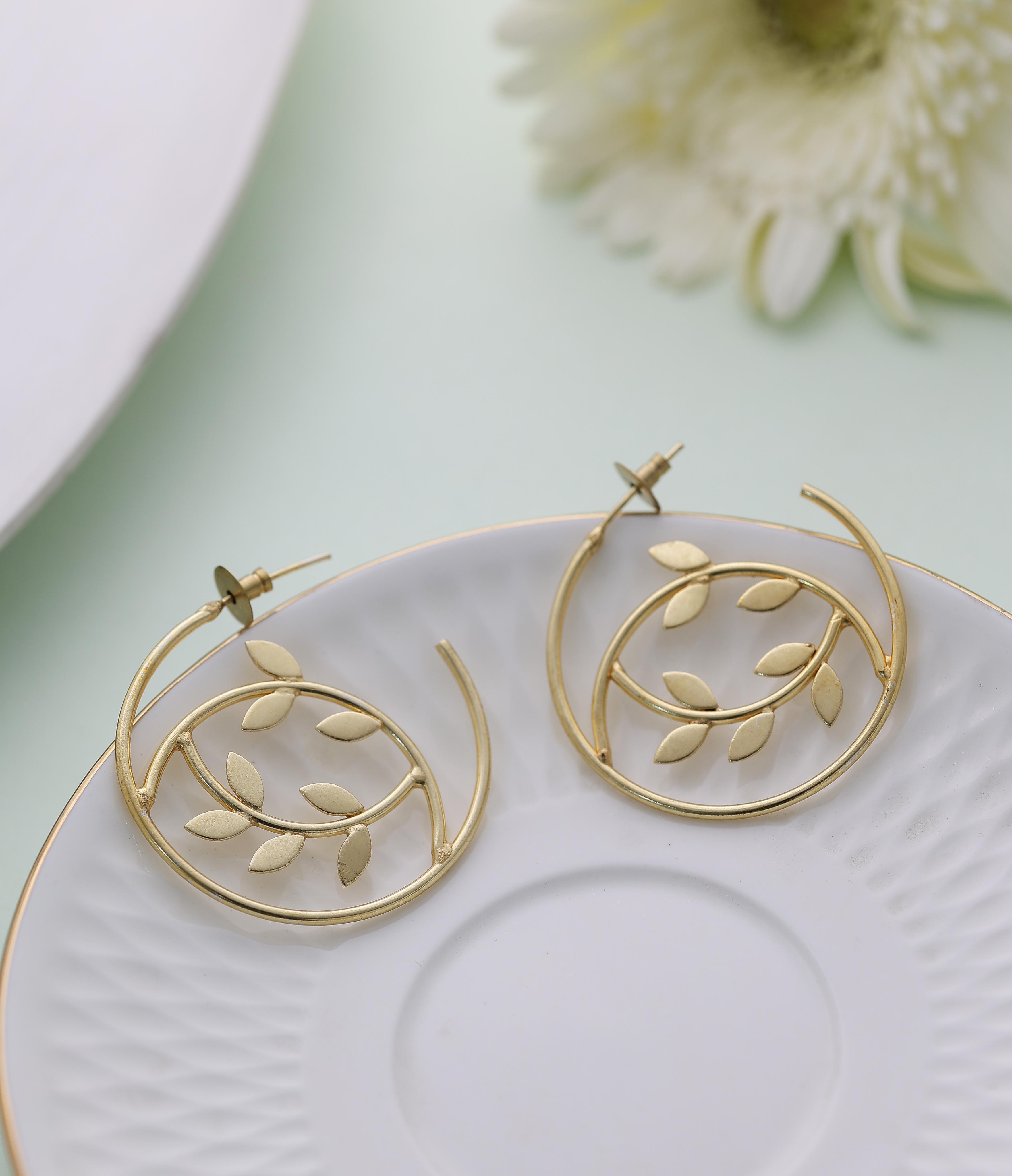 Handcrafted Leaf clustered Hoop Earrings