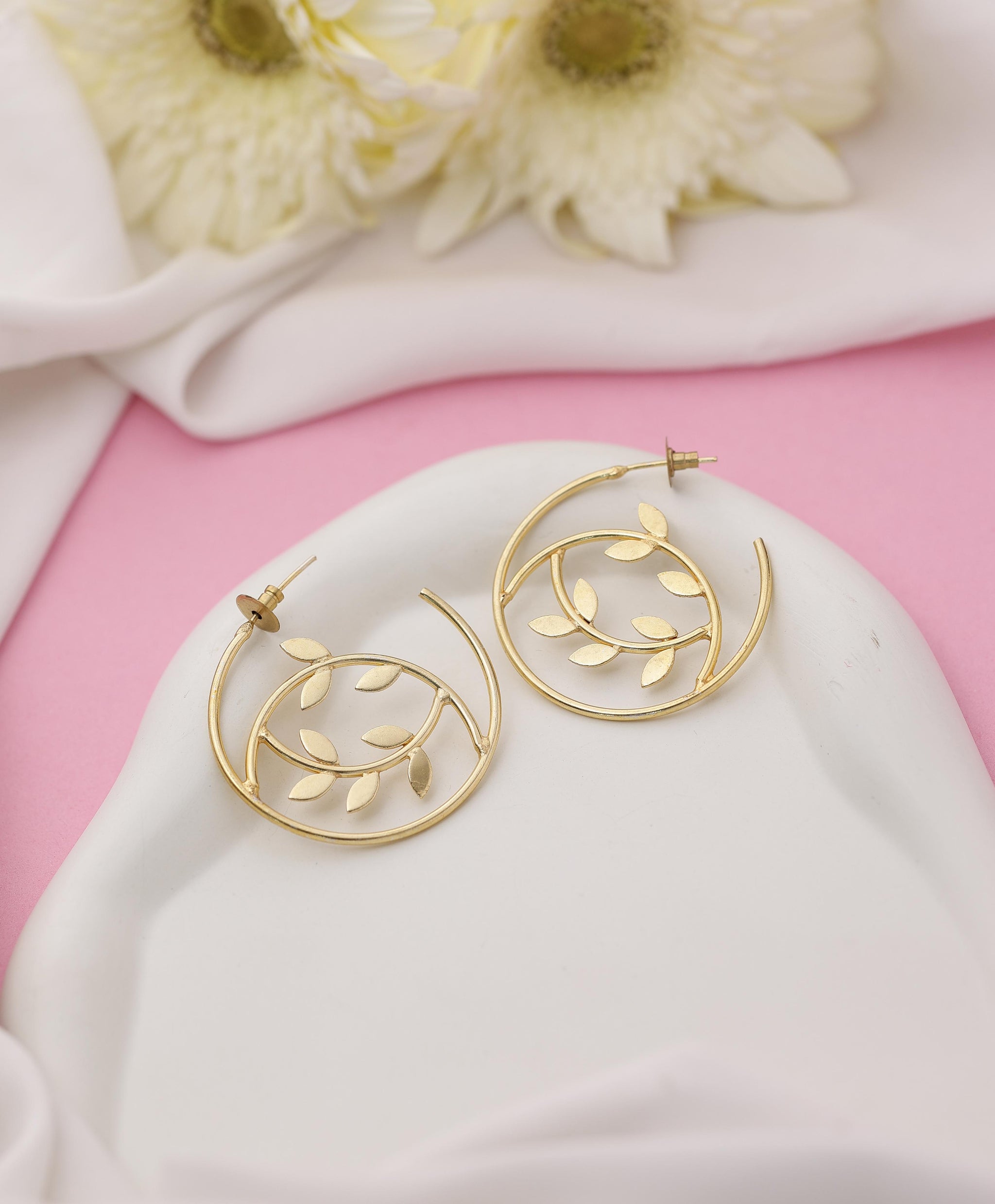Handcrafted Leaf clustered Hoop Earrings
