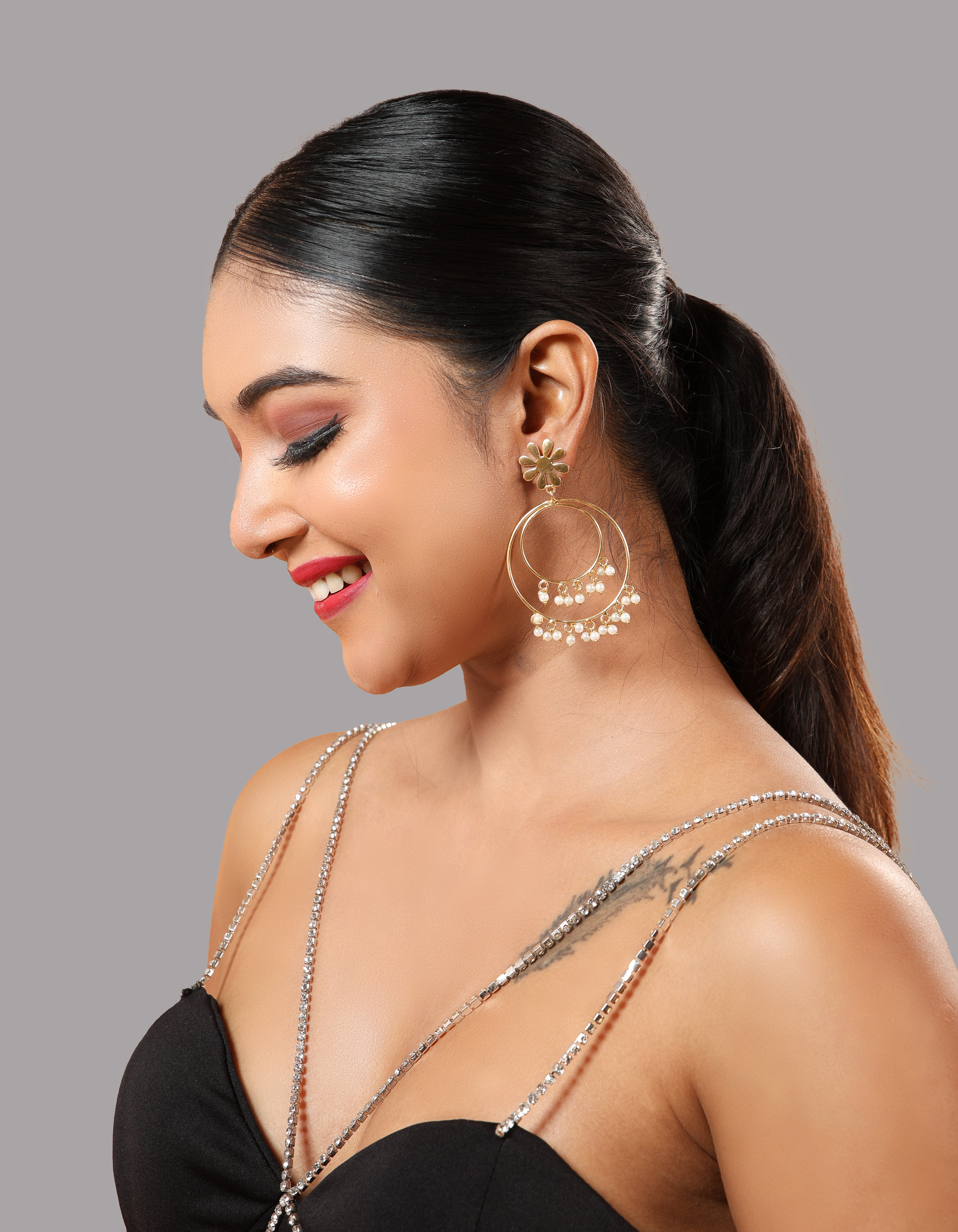 Clustered Pearl Double Hoop Earrings