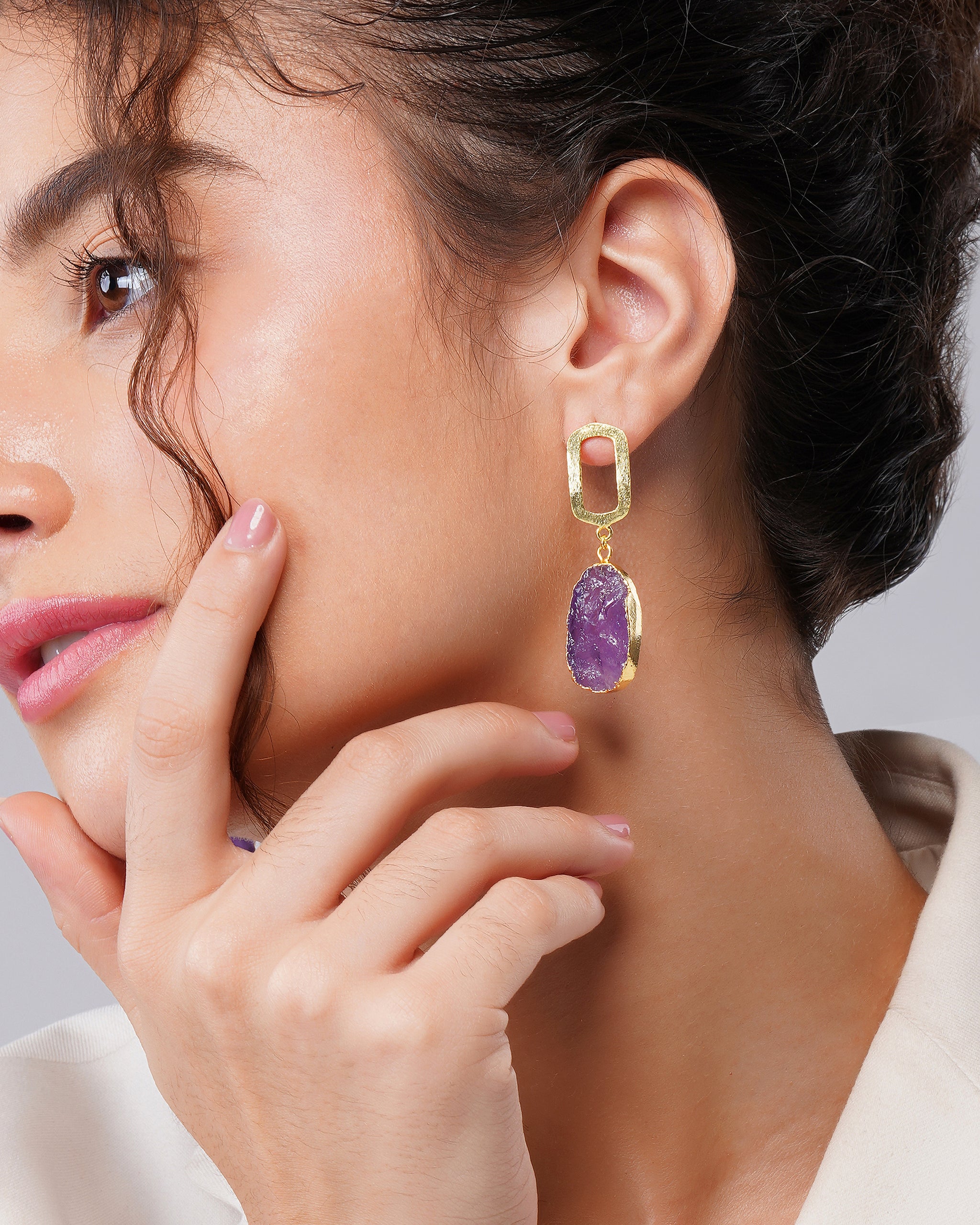 Eccentric Amethyst Stone Drop Earrings