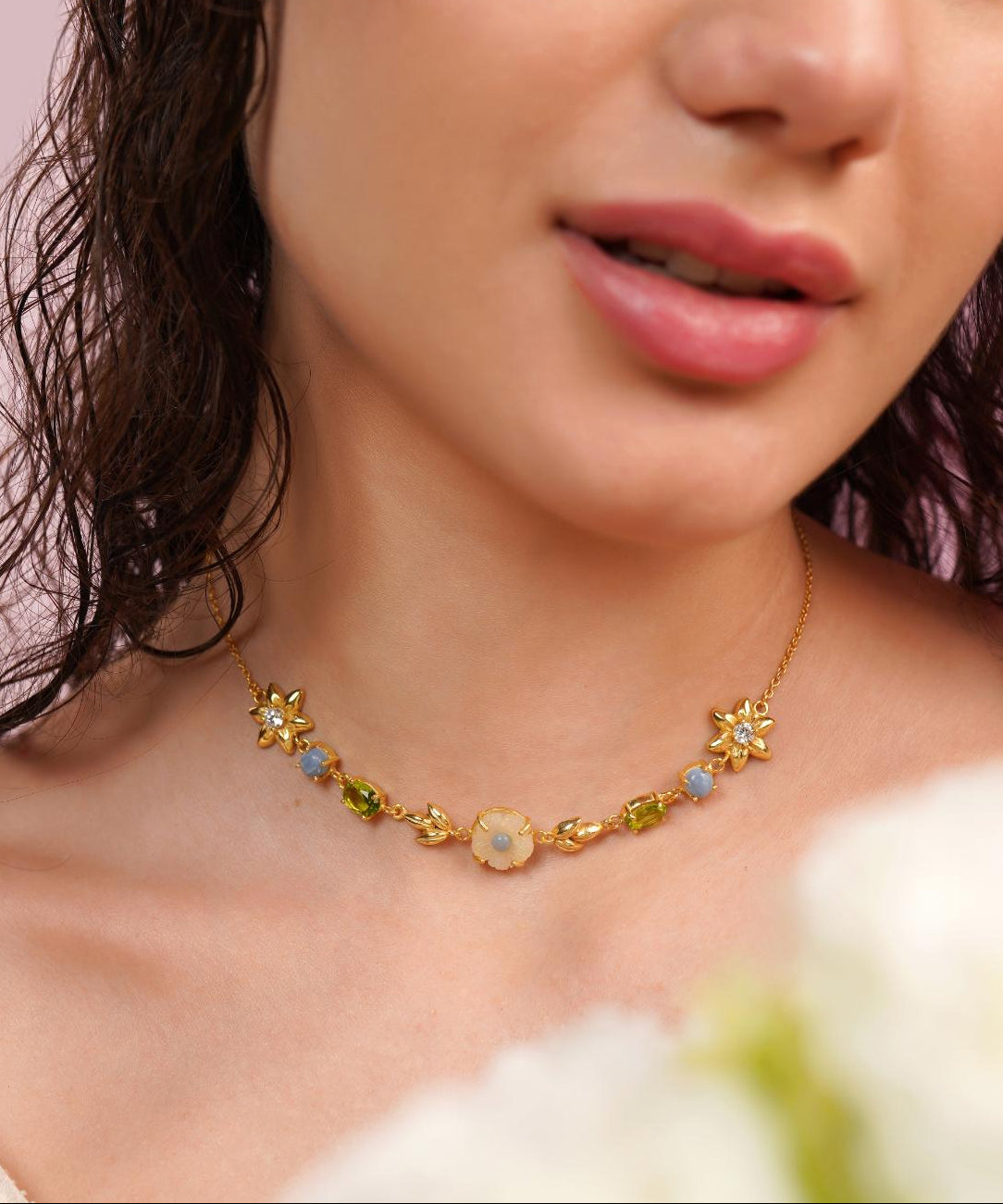 MC Paris White Quartz Botanical Necklace