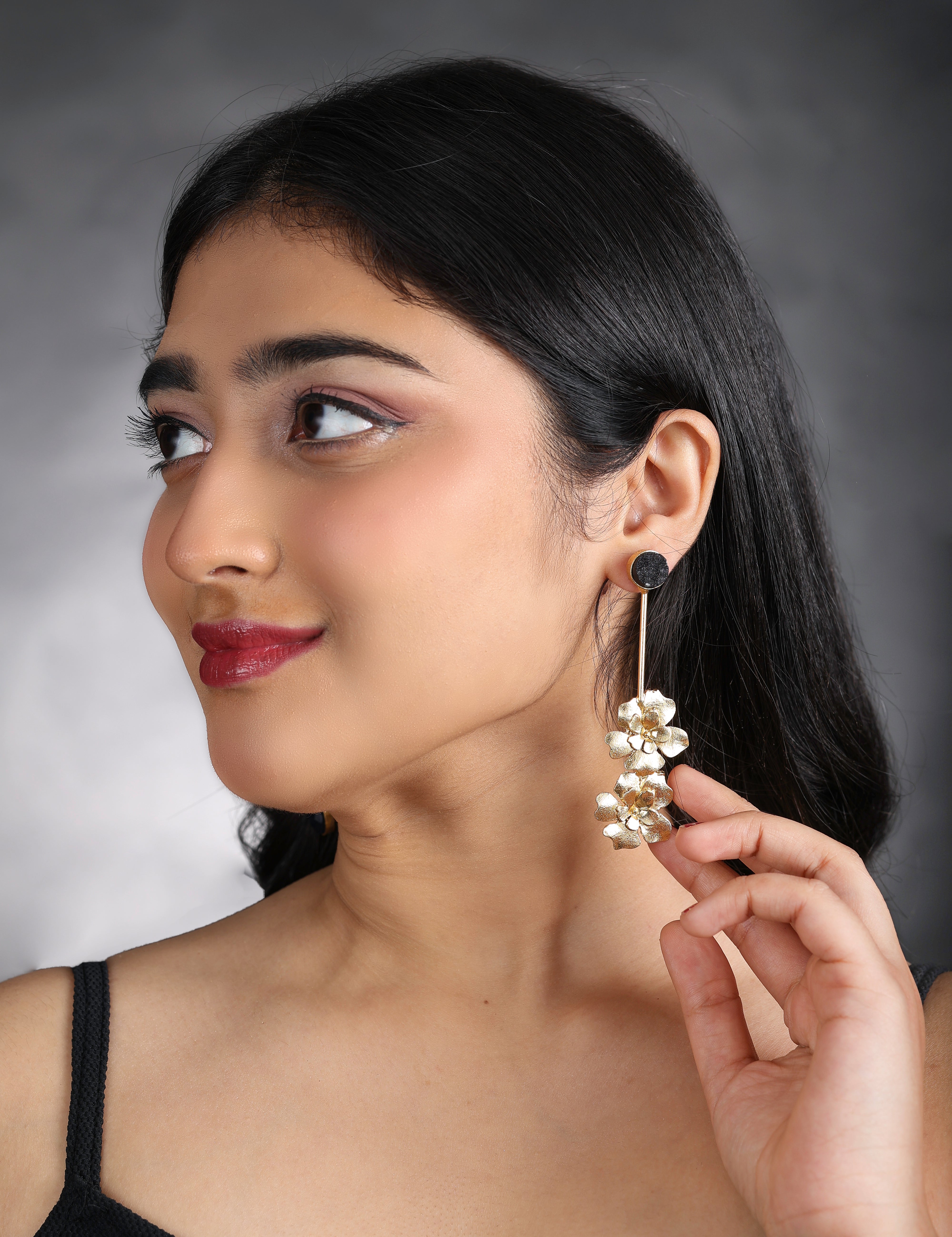 Stone & Flower Updown Earrings-B