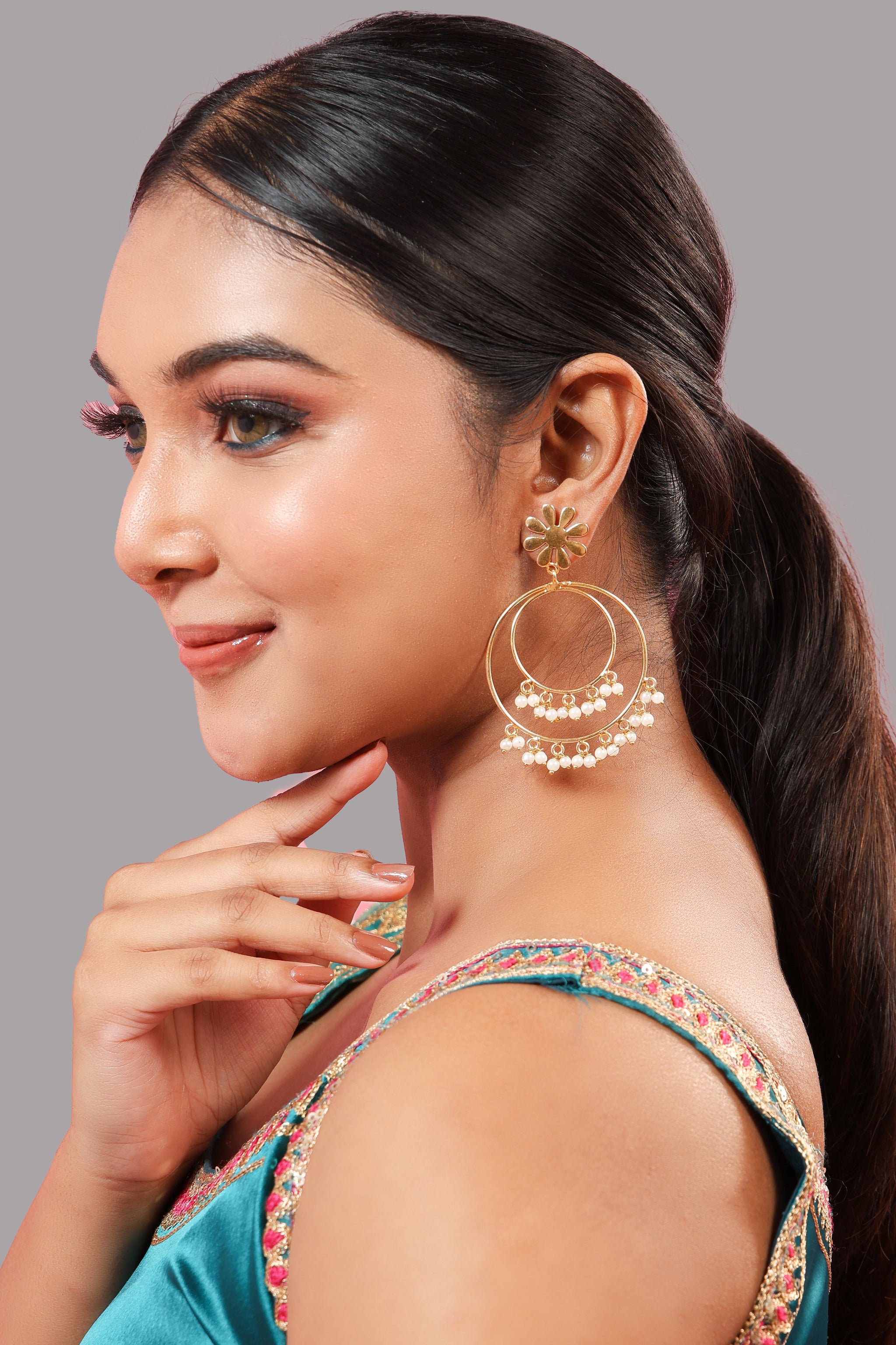 Clustered Pearl Double Hoop Earrings