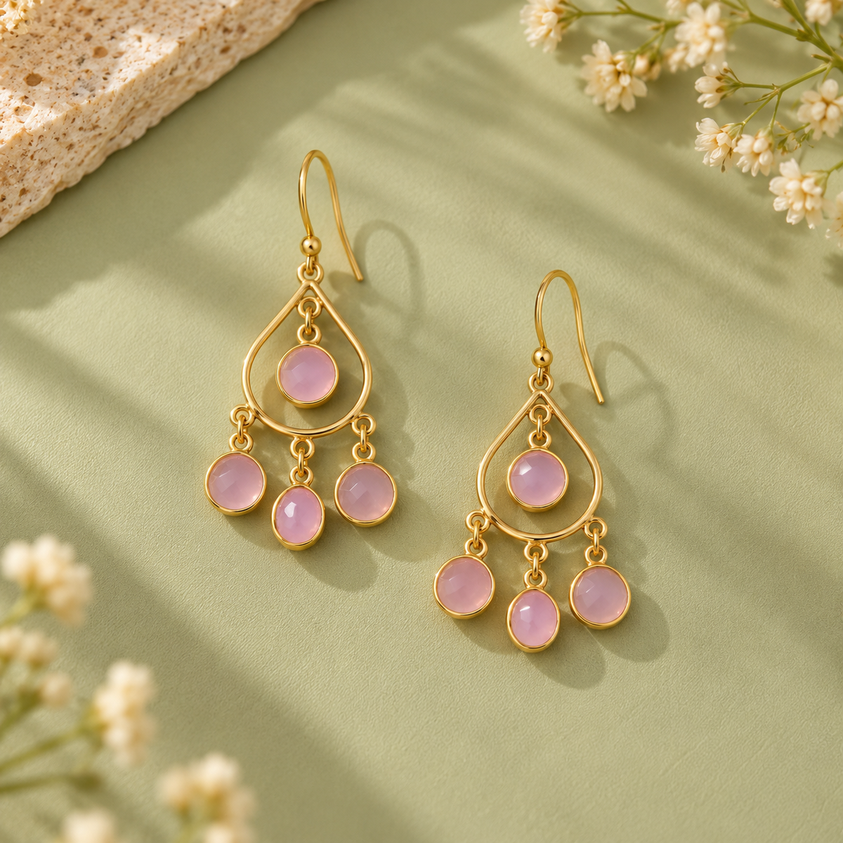 MC Paris Pink Chalcedony Drop Earrings