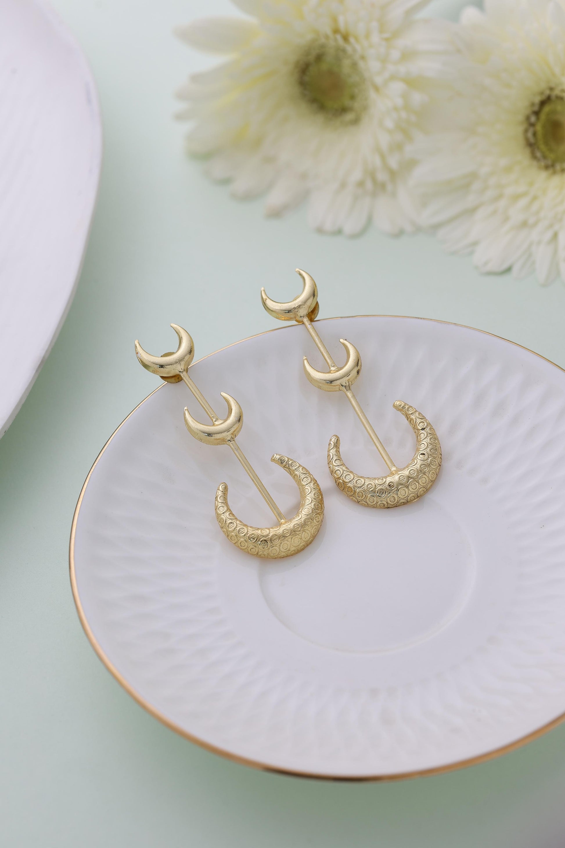 Textured Triple Half moon Earrings