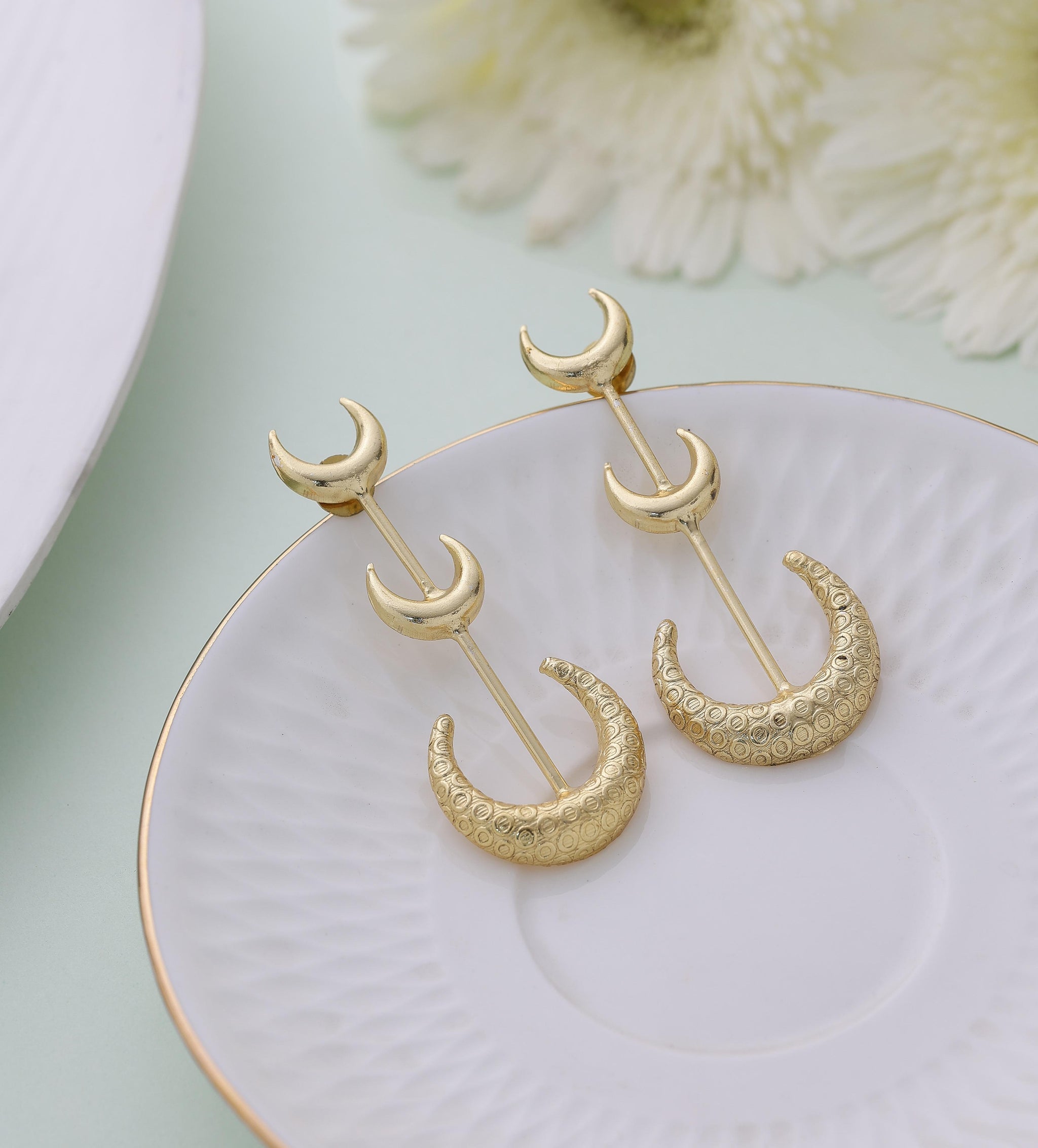 Textured Triple Half moon Earrings