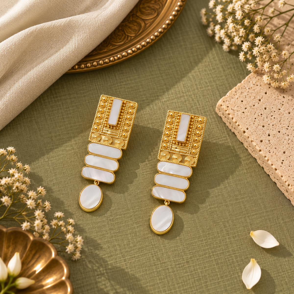 Embellished MOP Studded Earrings