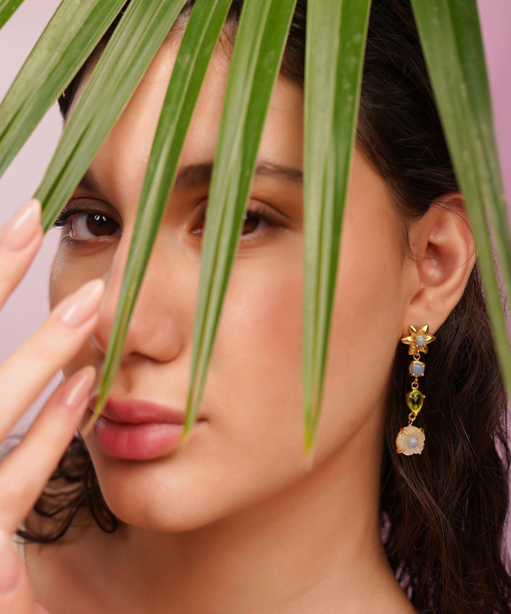 MC Paris White Quartz Botanical Earrings