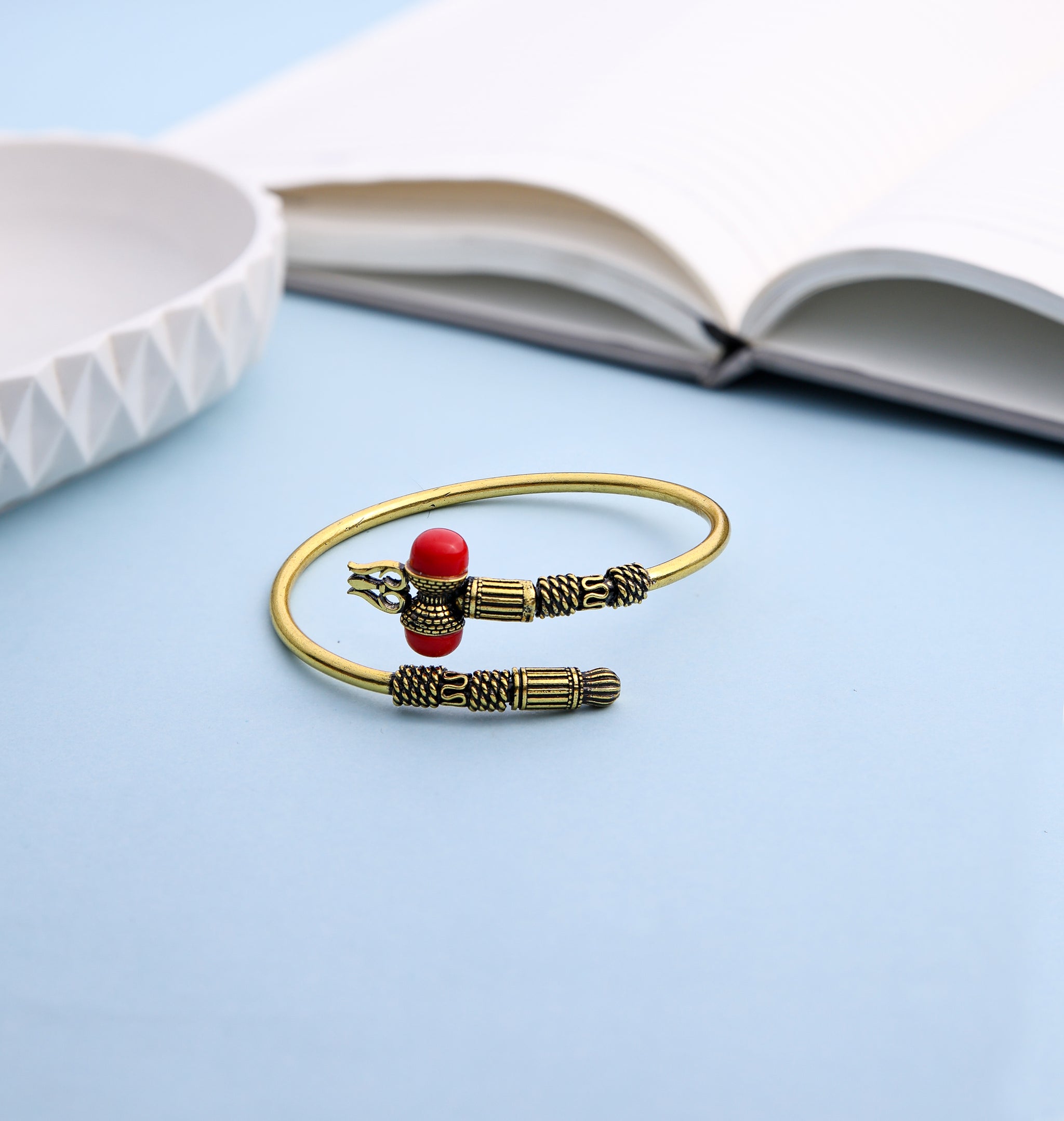 Brass Shiva Damru Cuff Bracelet-Gold