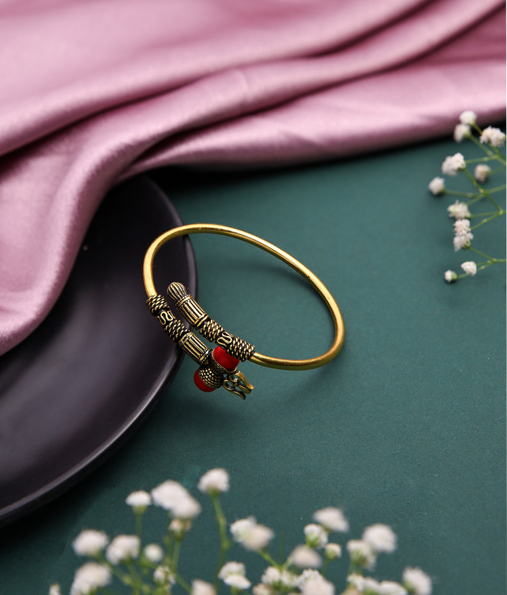 Brass Shiva Damru Cuff Bracelet-Gold